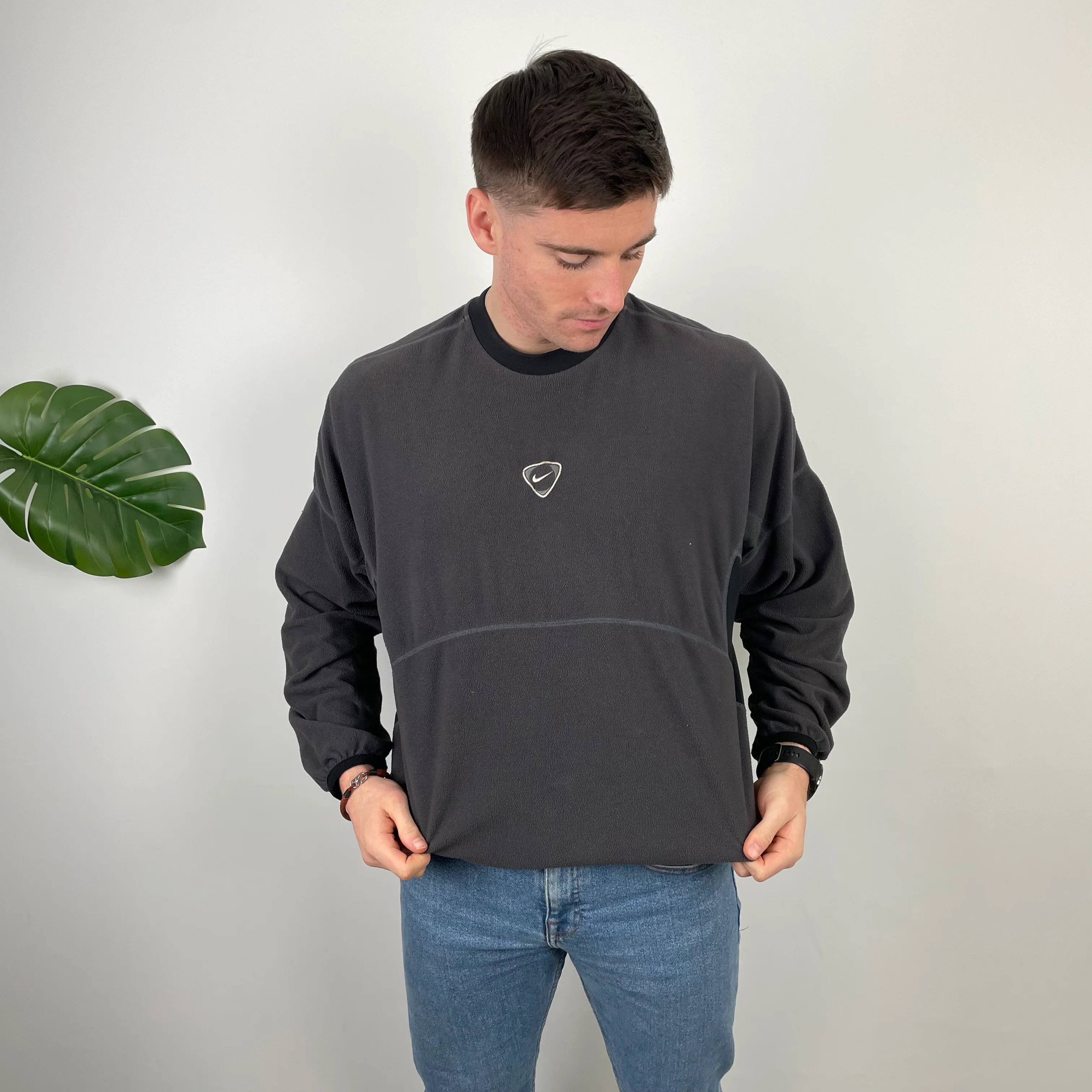 Nike RARE Grey Embroidered Spell Out Fleece Sweatshirt (L) - Image 3