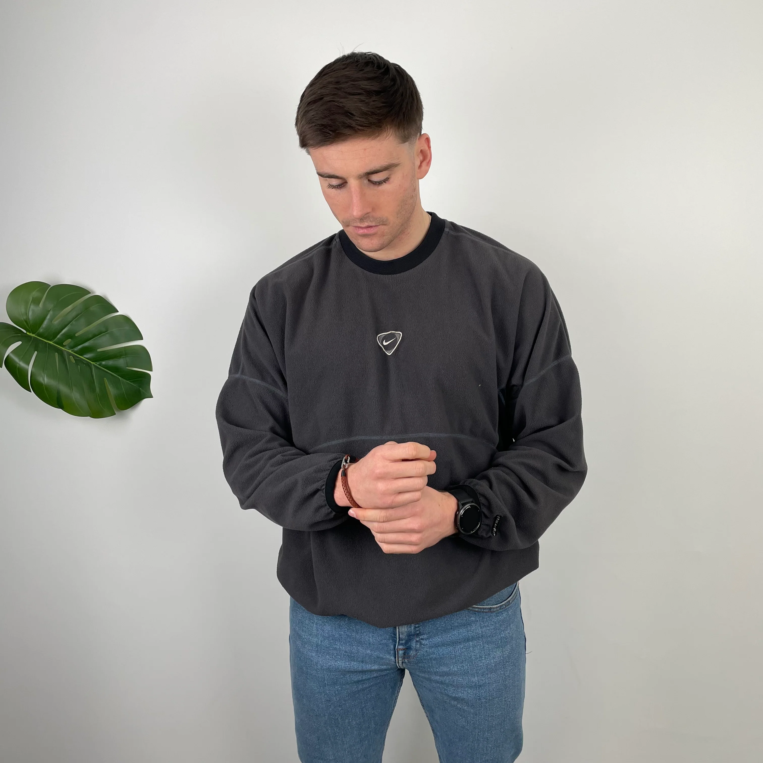 Nike RARE Grey Embroidered Spell Out Fleece Sweatshirt (L) - Image 5