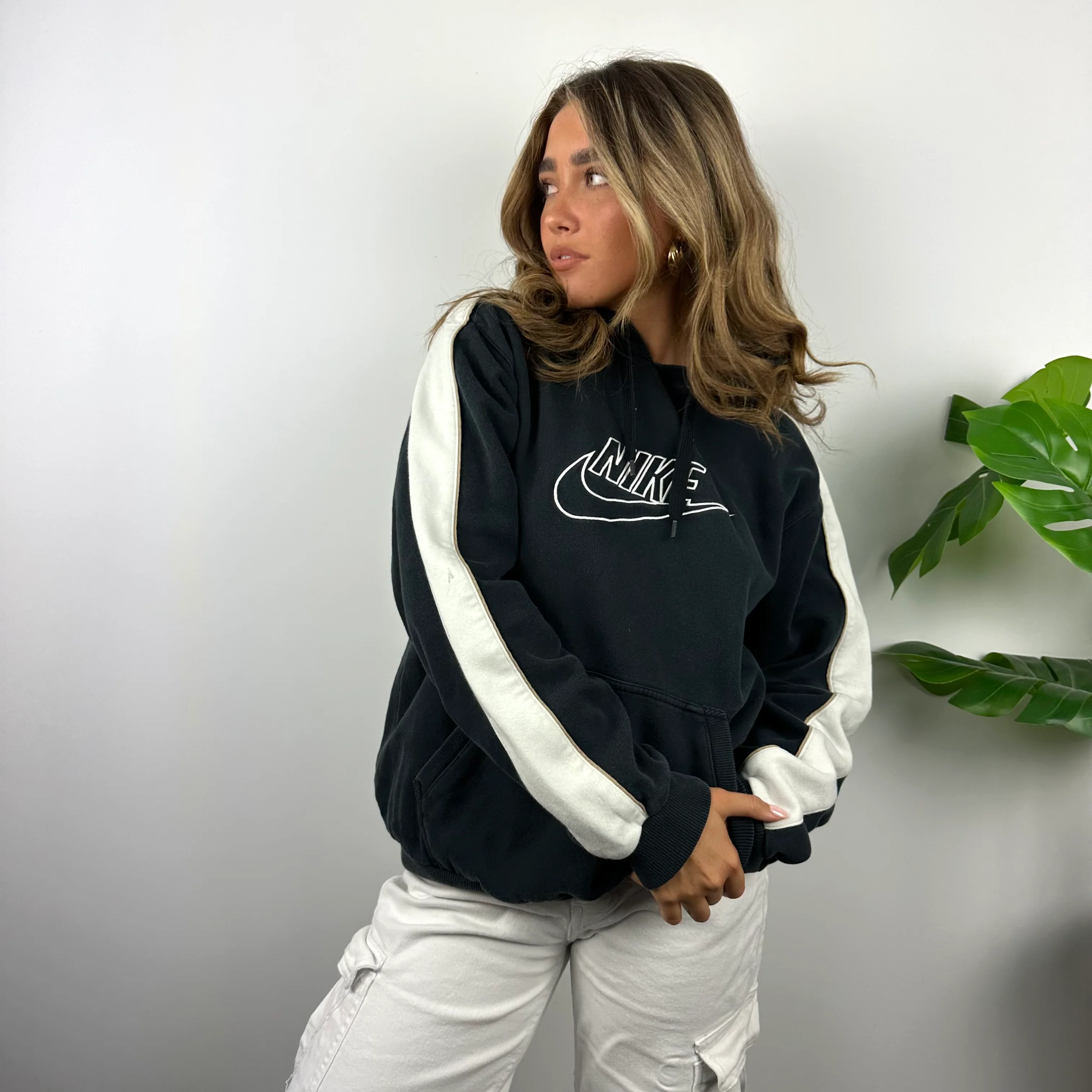 Nike RARE Black Embroidered Spell Out Hoodie (M) - Image 3