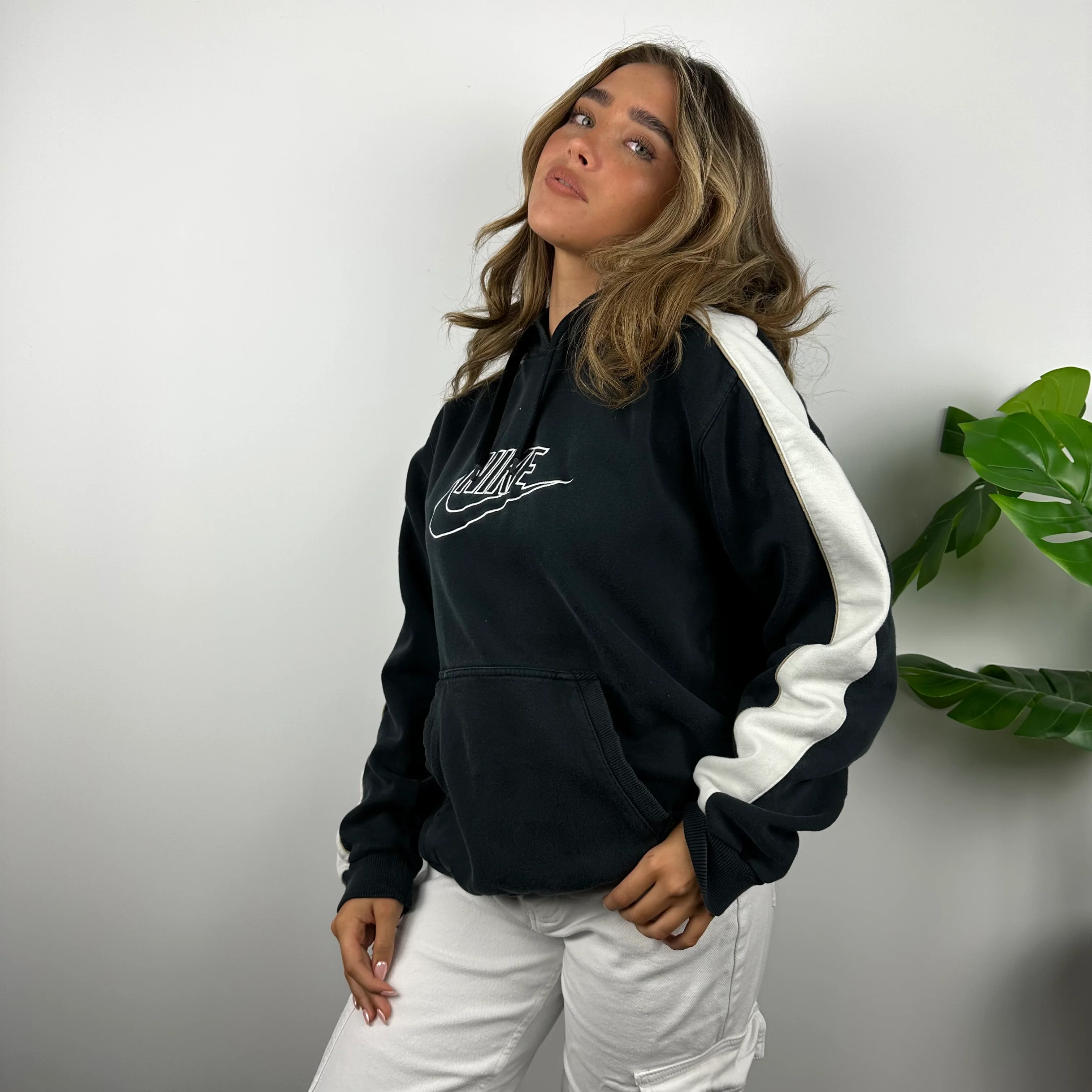 Nike RARE Black Embroidered Spell Out Hoodie (M) - Image 4
