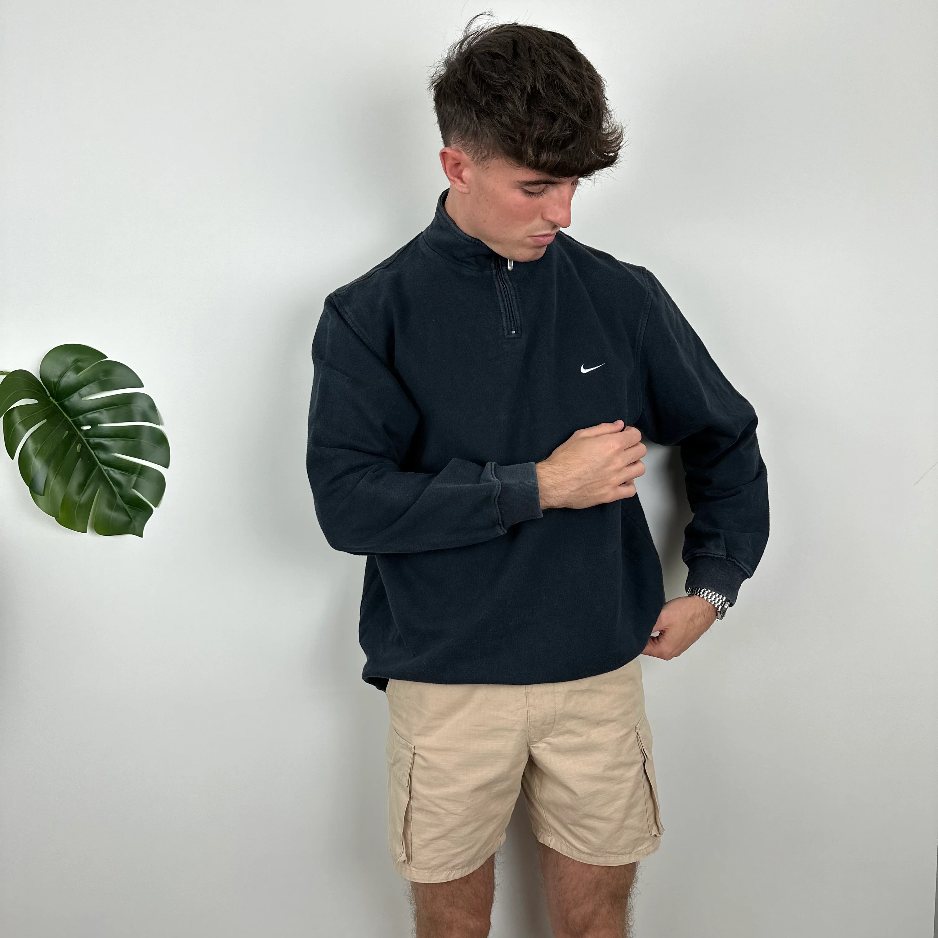 Nike Black Embroidered Spell Out Quarter Zip Sweatshirt (L) - Image 4
