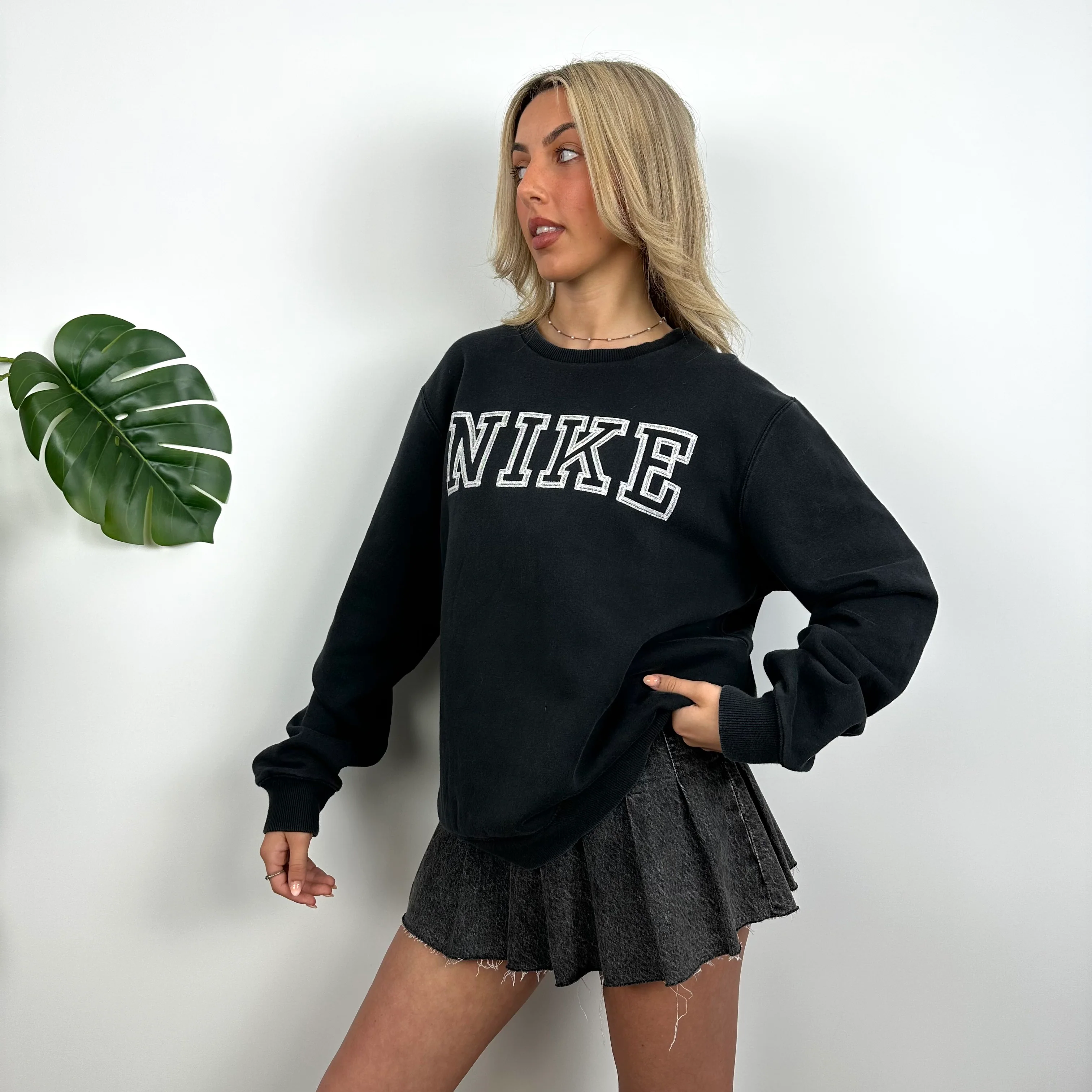 Nike RARE Black Embroidered Spell Out Sweatshirt (L) - Image 8