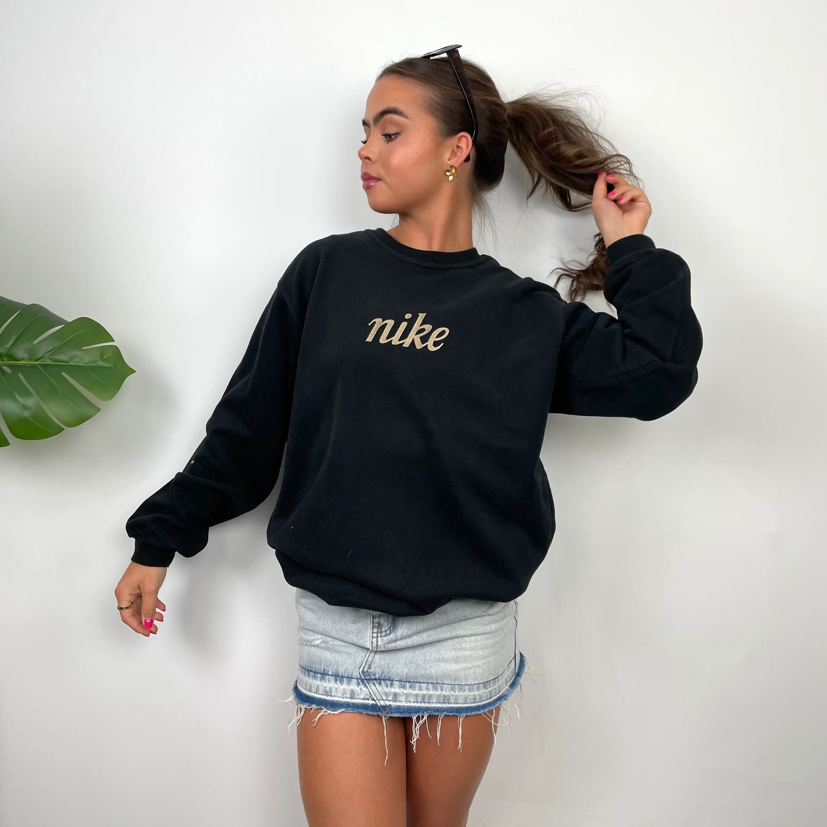 Nike RARE Black Embroidered Spell Out Sweatshirt (L) - Image 2