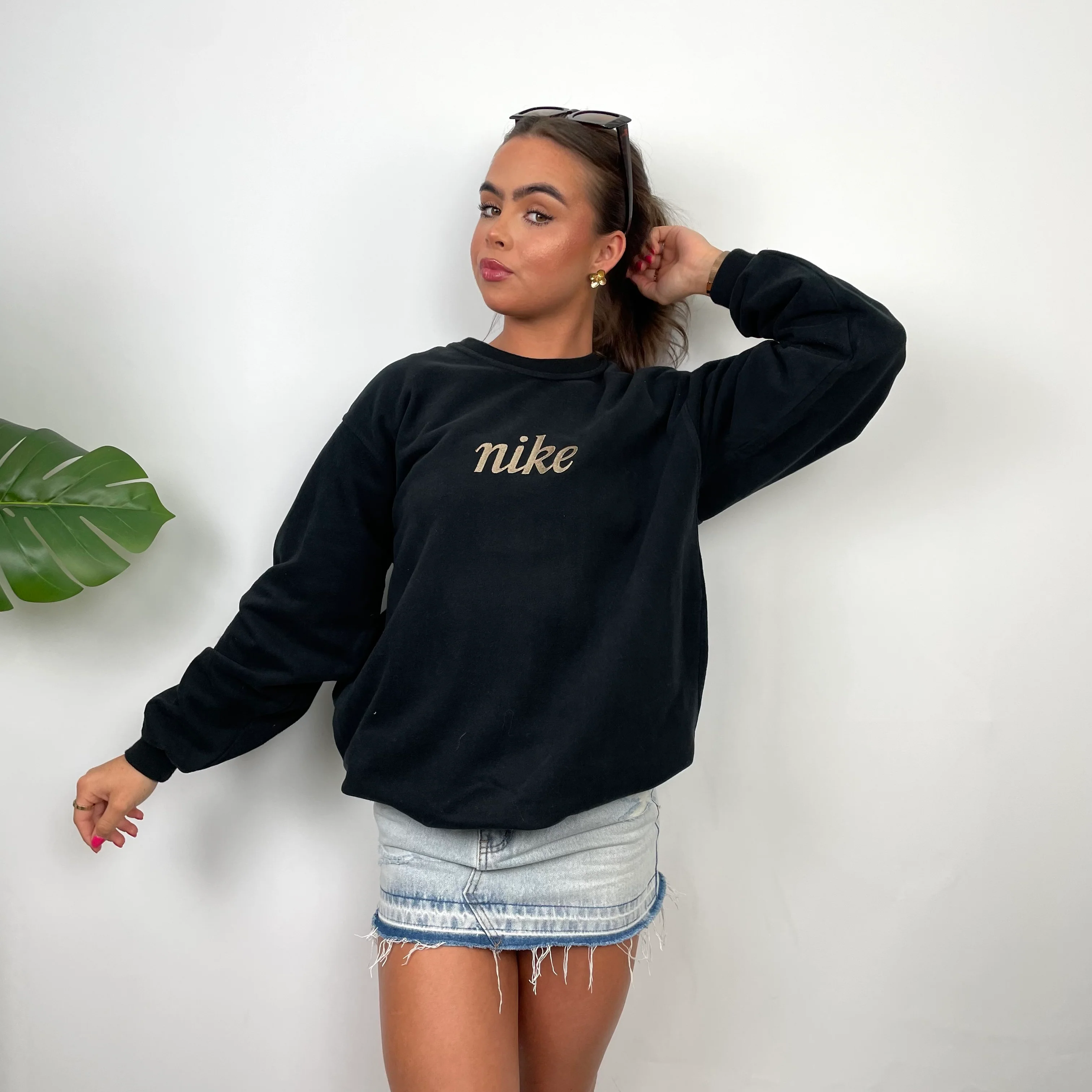 Nike RARE Black Embroidered Spell Out Sweatshirt (L) - Image 4