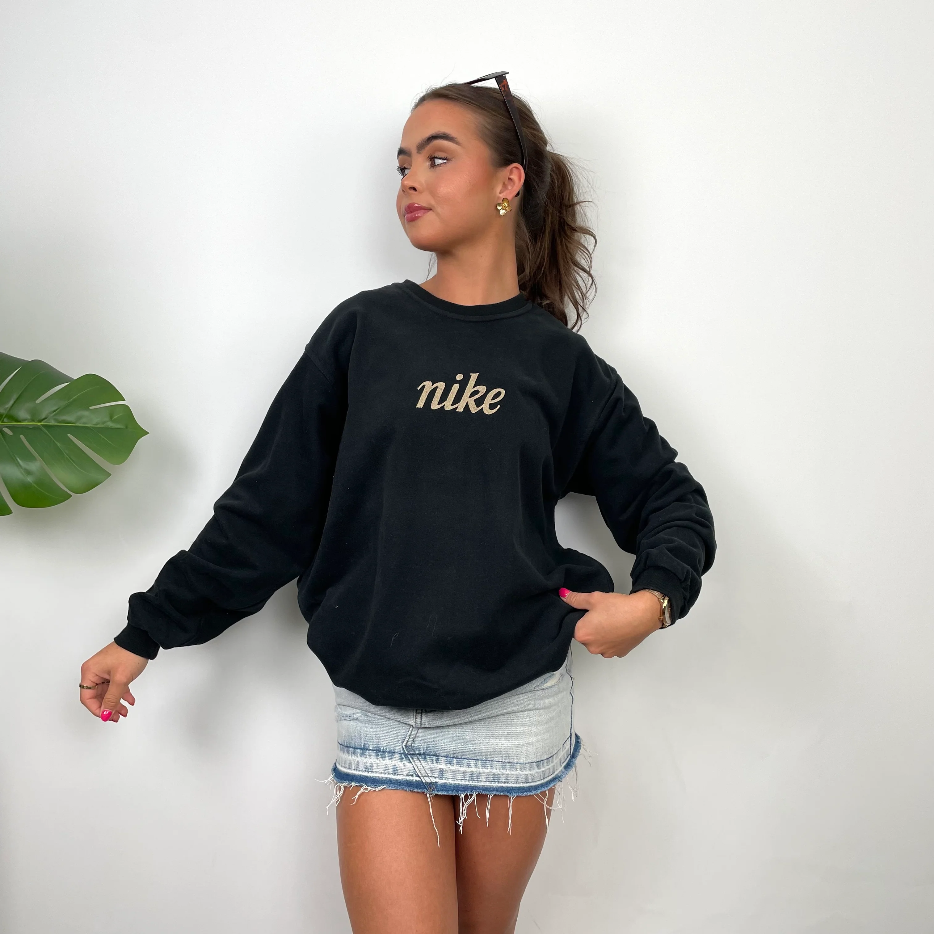 Nike RARE Black Embroidered Spell Out Sweatshirt (L) - Image 6