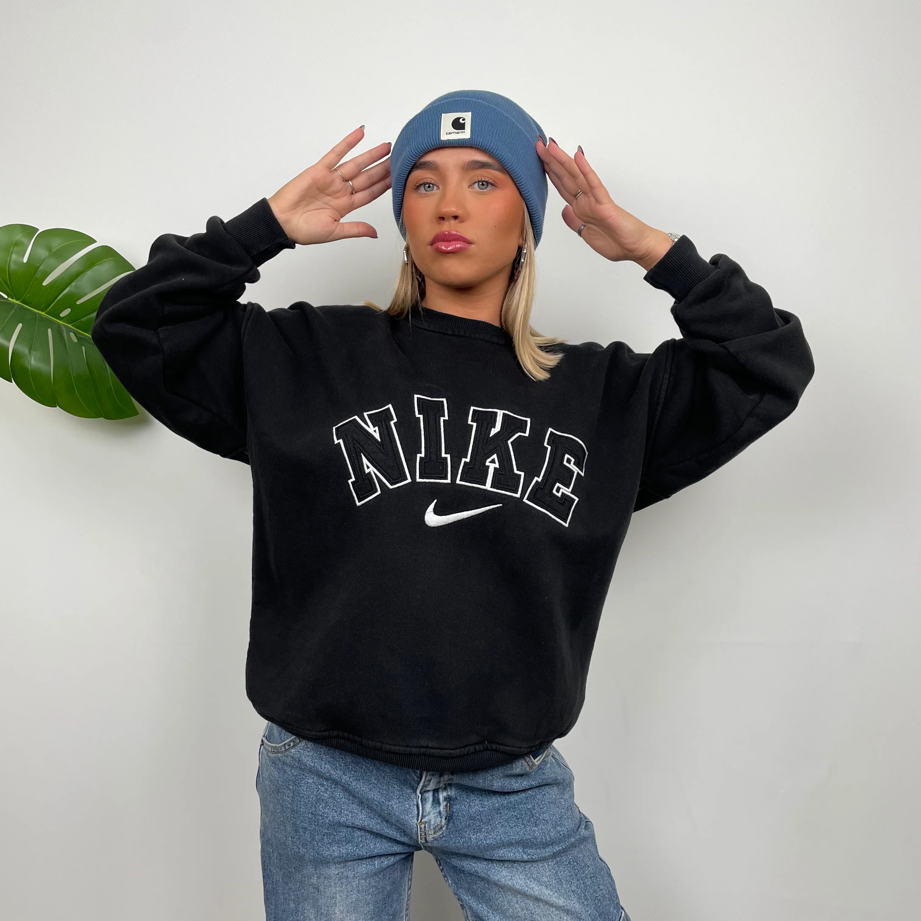 Nike RARE Black Embroidered Spell Out Sweatshirt (M) - Image 2