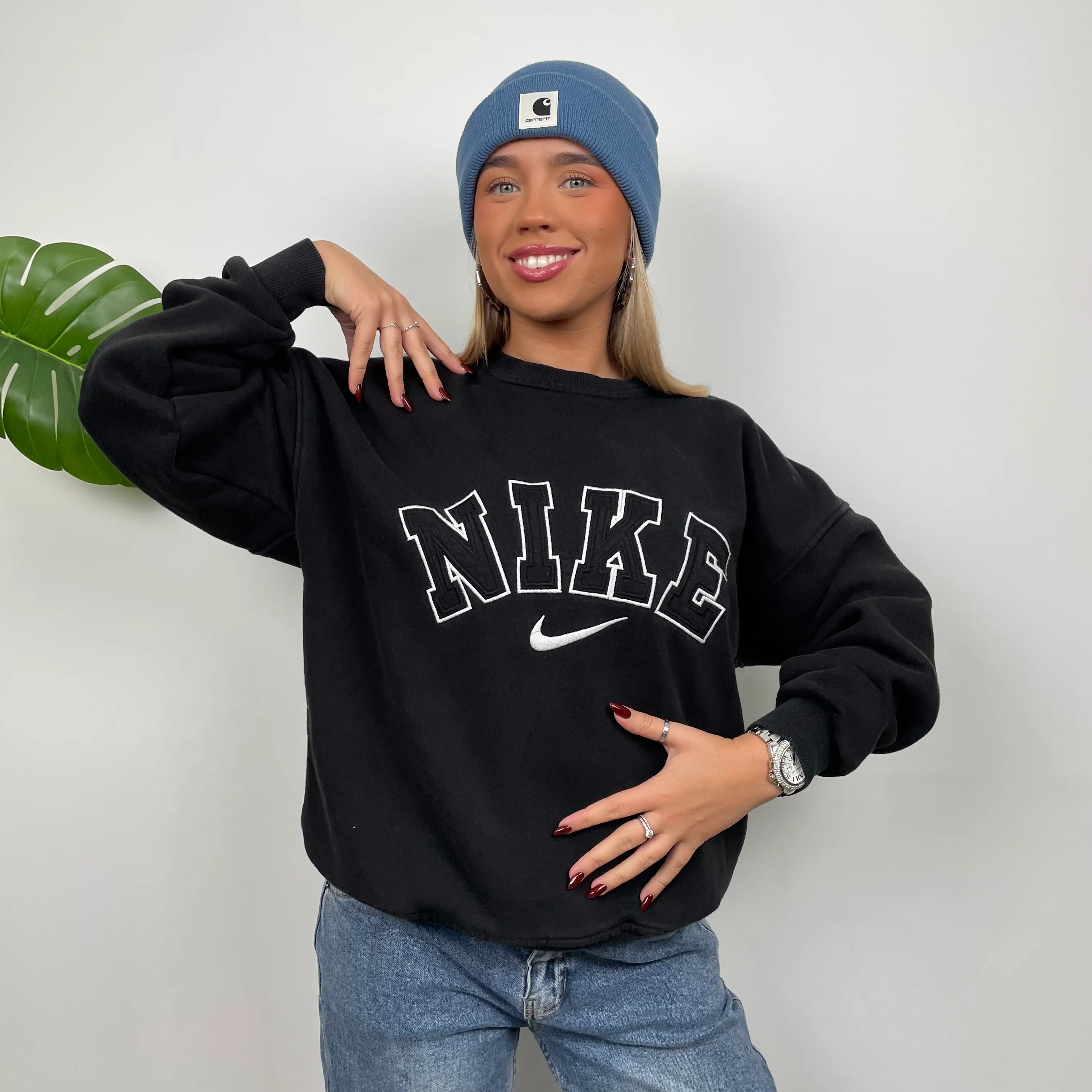 Nike RARE Black Embroidered Spell Out Sweatshirt (M) - Image 3