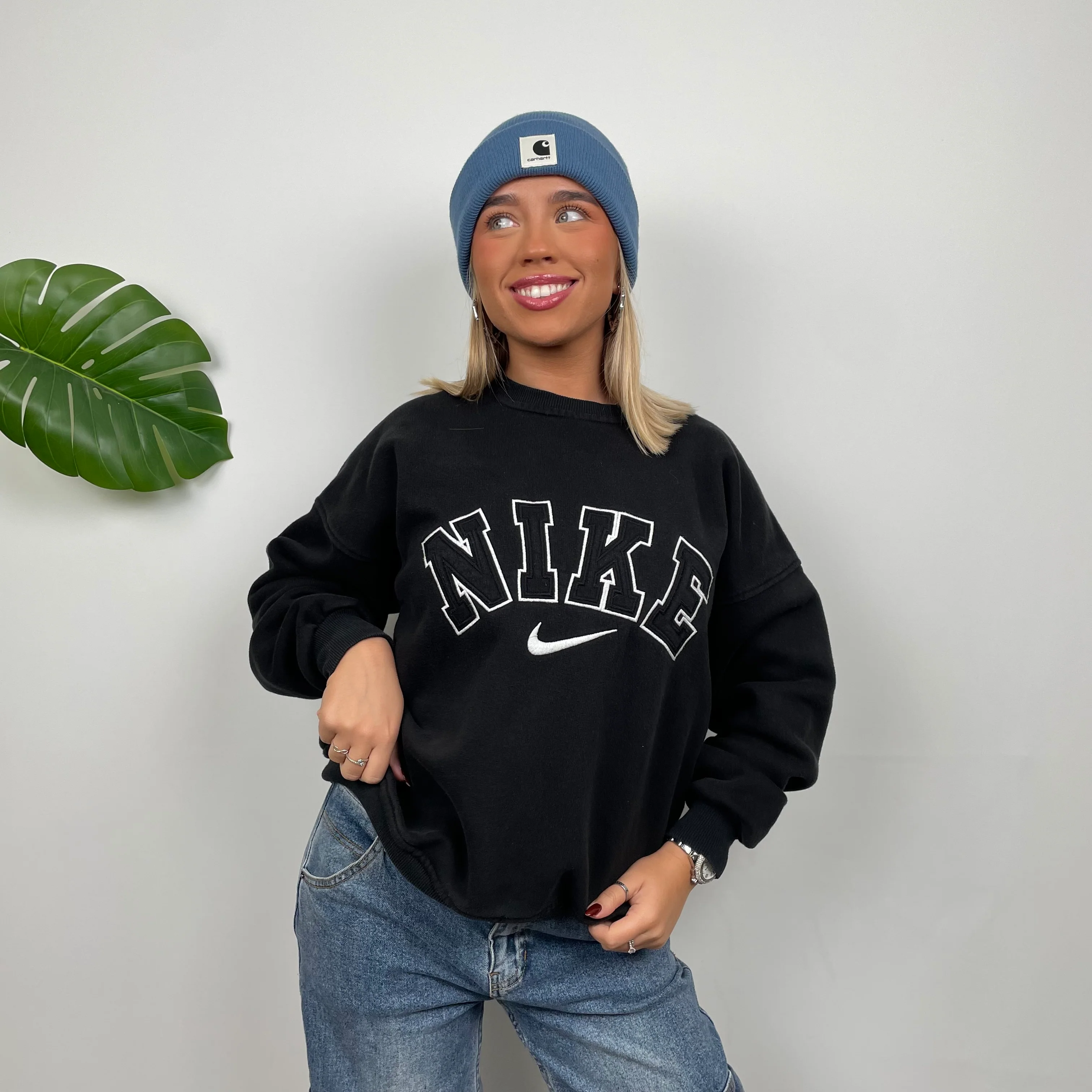 Nike RARE Black Embroidered Spell Out Sweatshirt (M) - Image 4