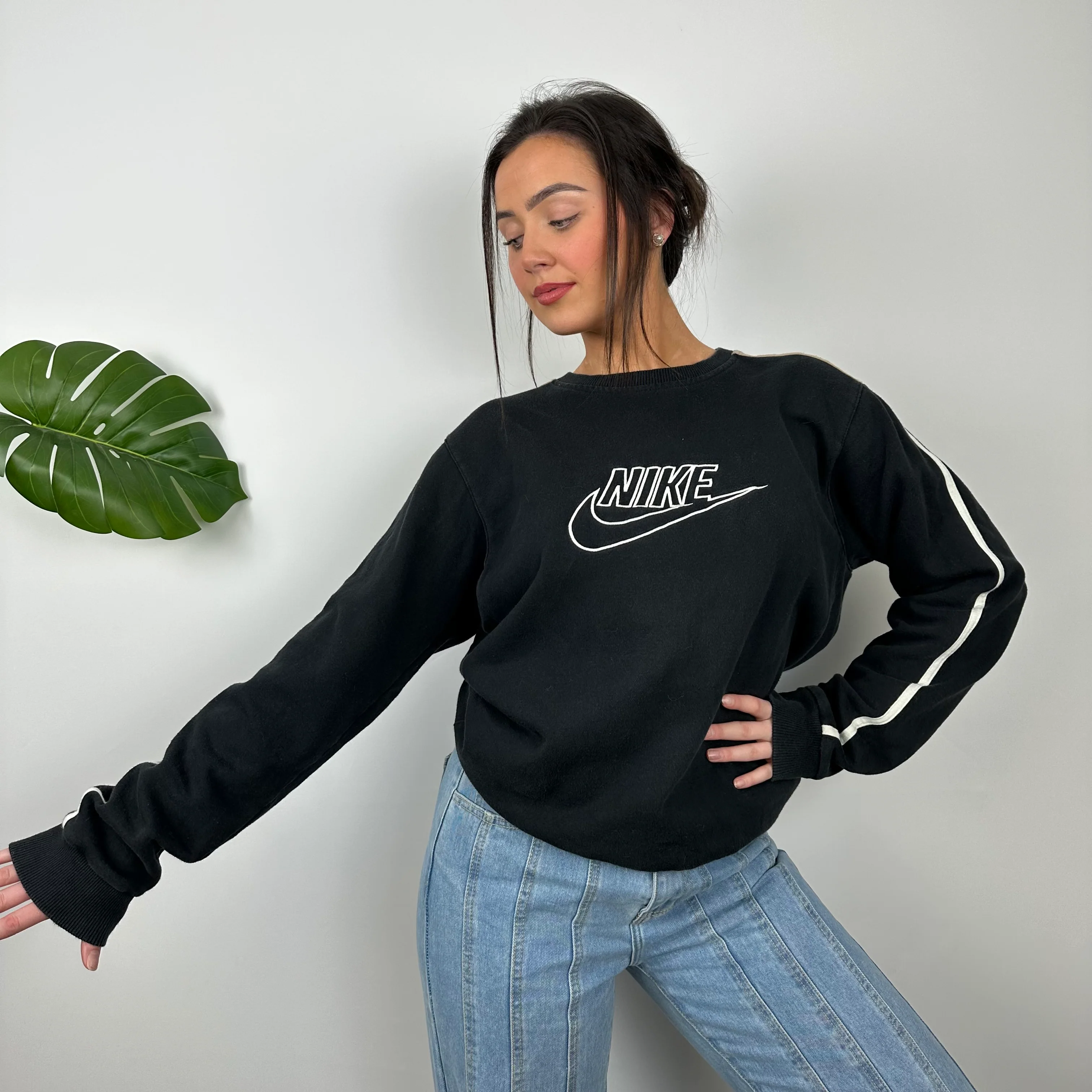 Nike RARE Black Embroidered Spell Out Sweatshirt (M) - Image 2