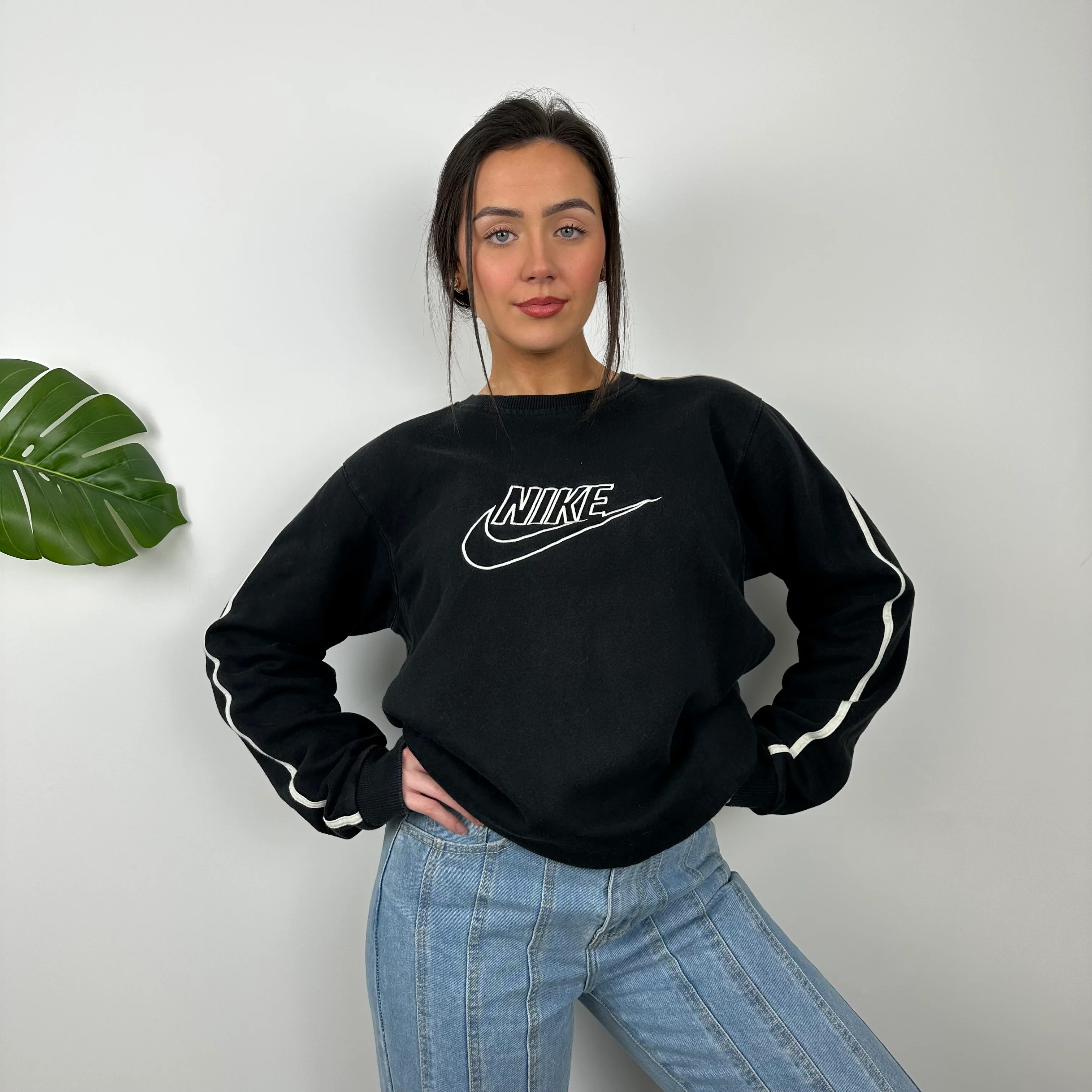 Nike RARE Black Embroidered Spell Out Sweatshirt (M) - Image 3