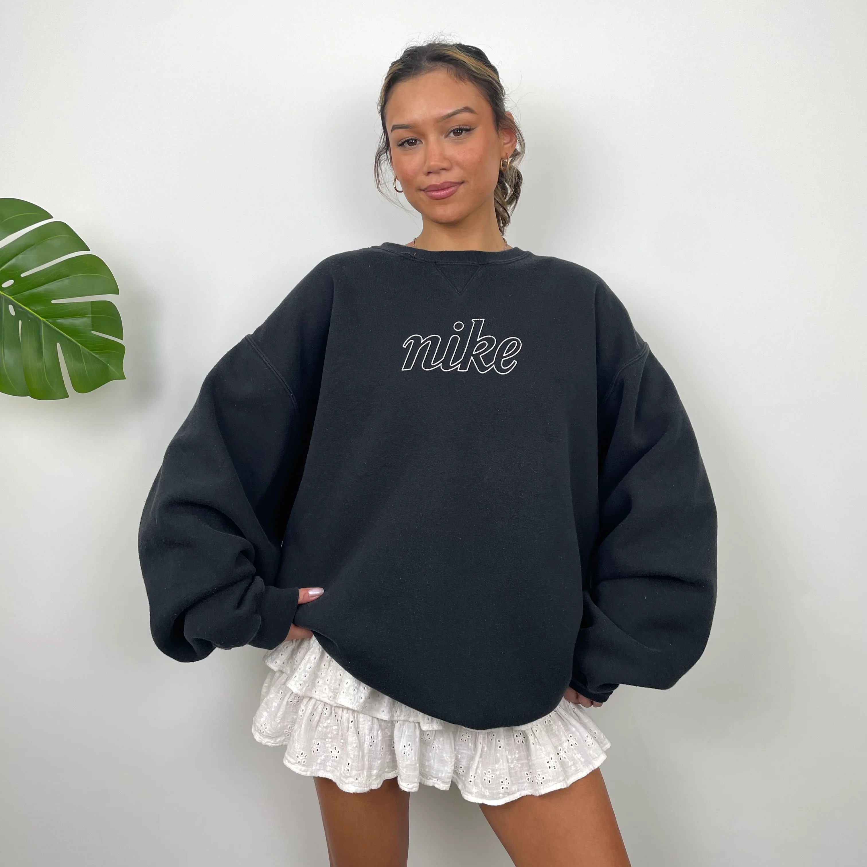Nike RARE Black Embroidered Spell Out Sweatshirt (XXL)