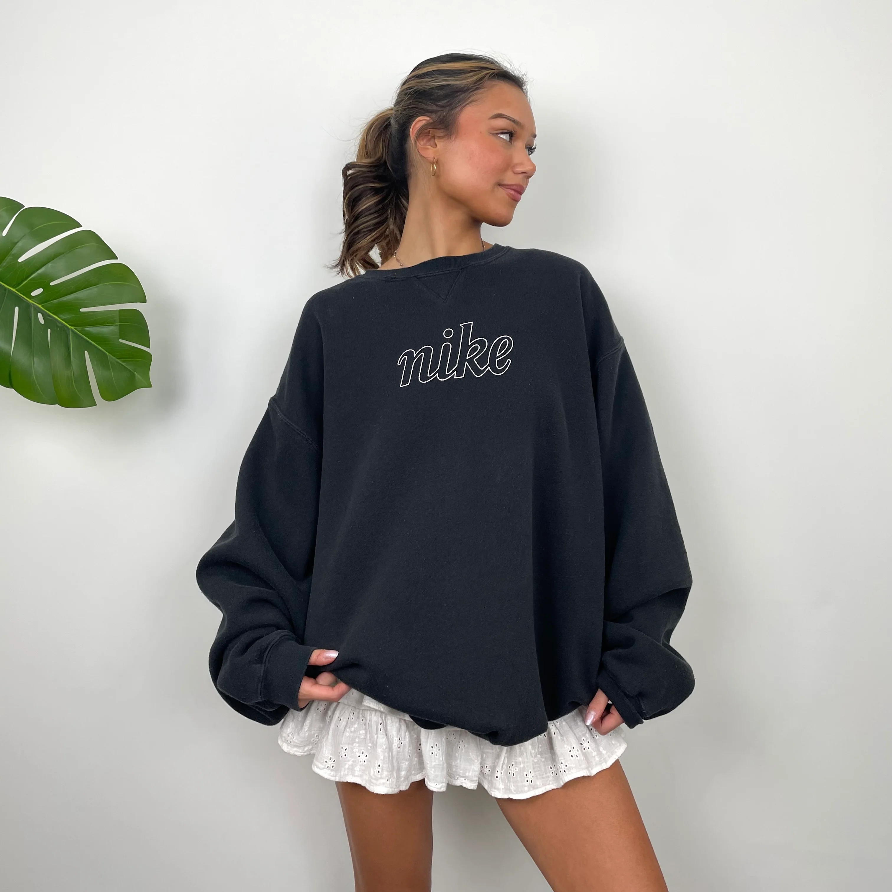 Nike RARE Black Embroidered Spell Out Sweatshirt (XXL) - Image 3