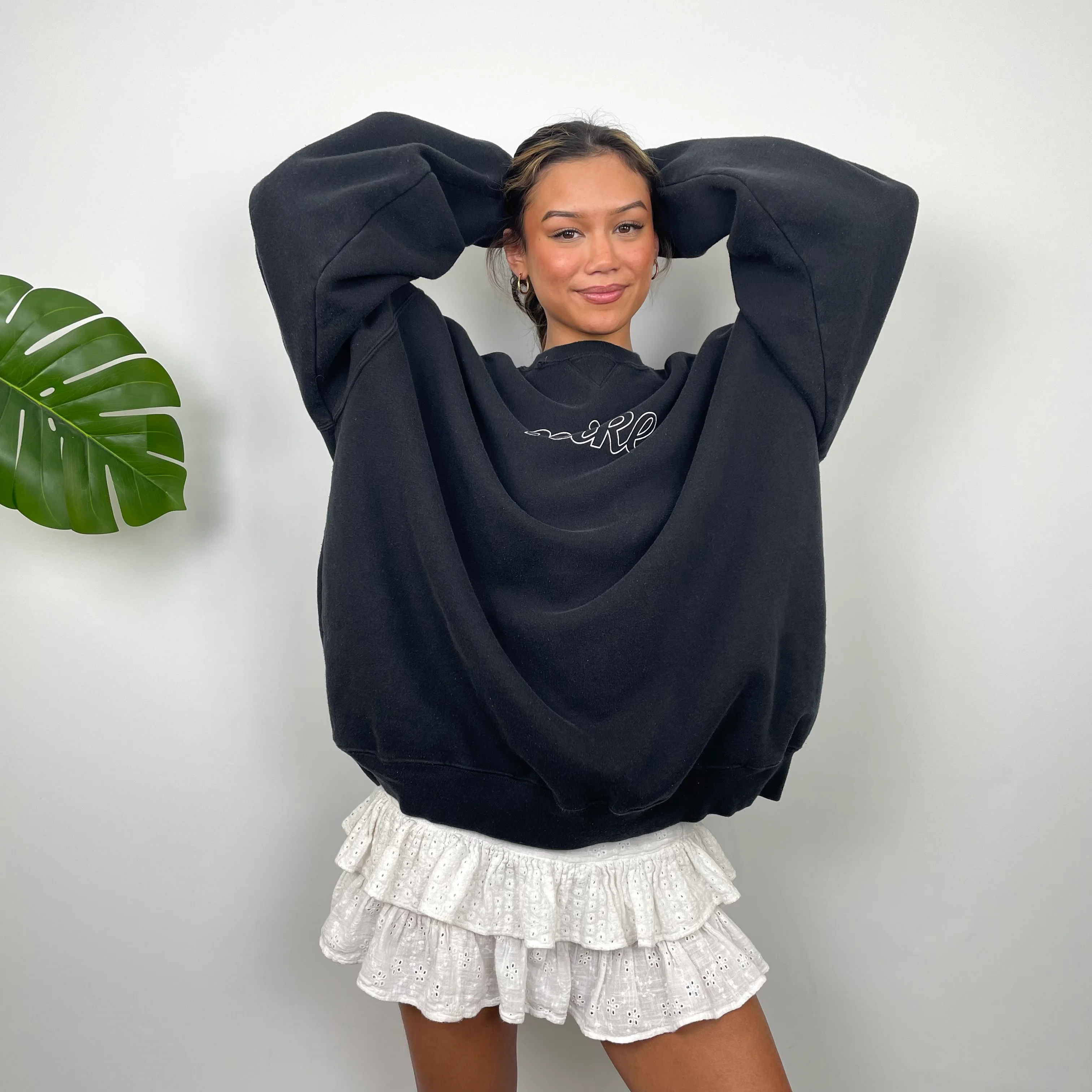 Nike RARE Black Embroidered Spell Out Sweatshirt (XXL) - Image 4