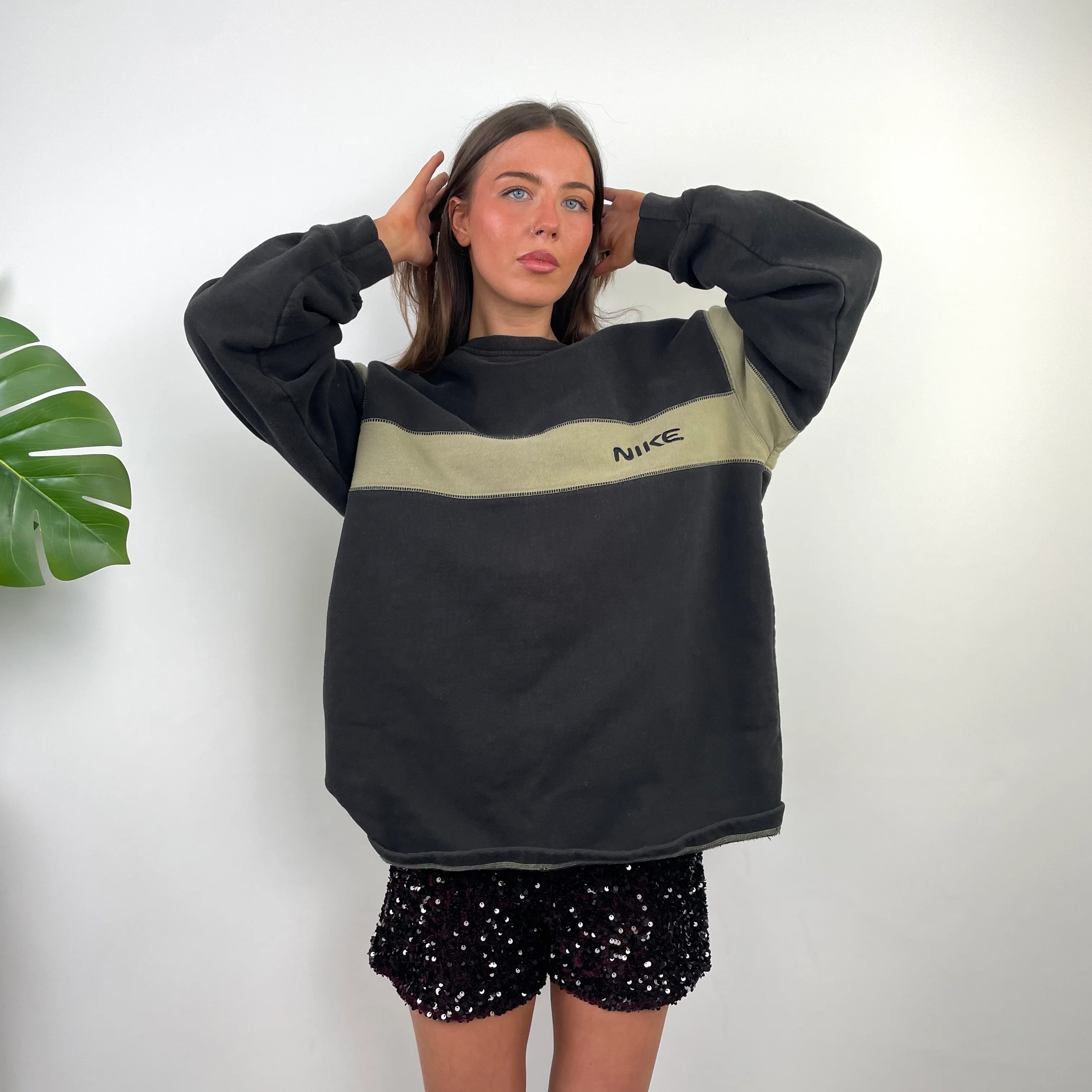 Nike RARE Black Embroidered Spell Out Sweatshirt (XXL) - Image 2
