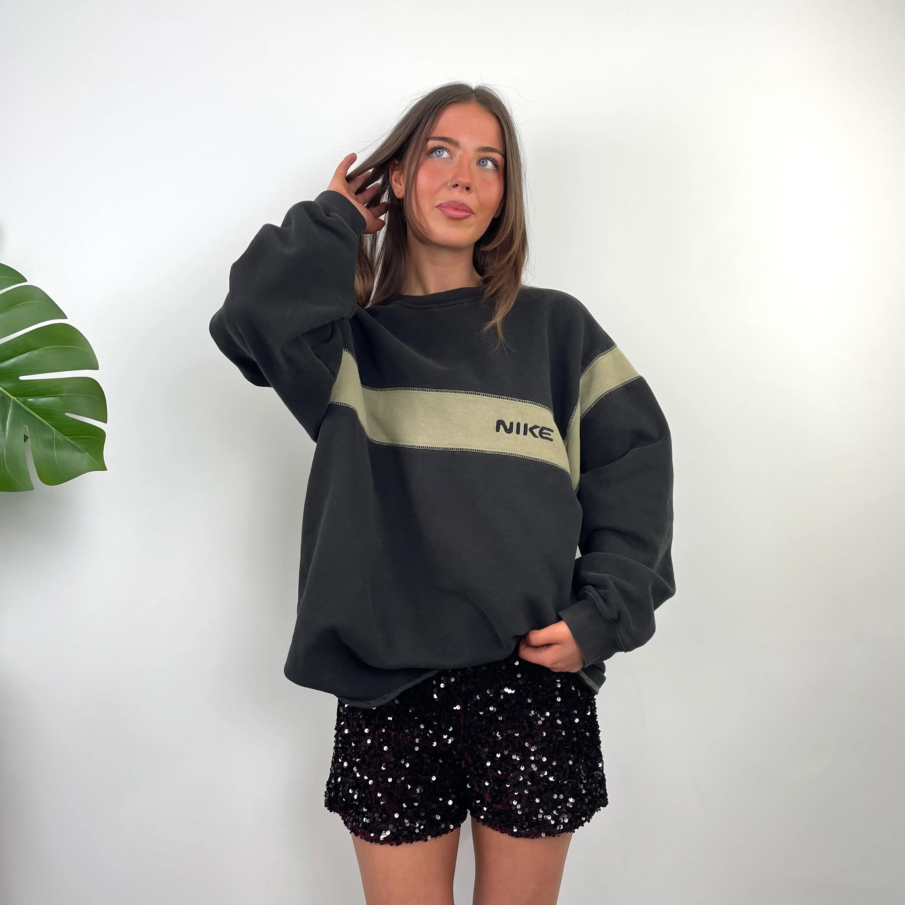 Nike RARE Black Embroidered Spell Out Sweatshirt (XXL) - Image 3