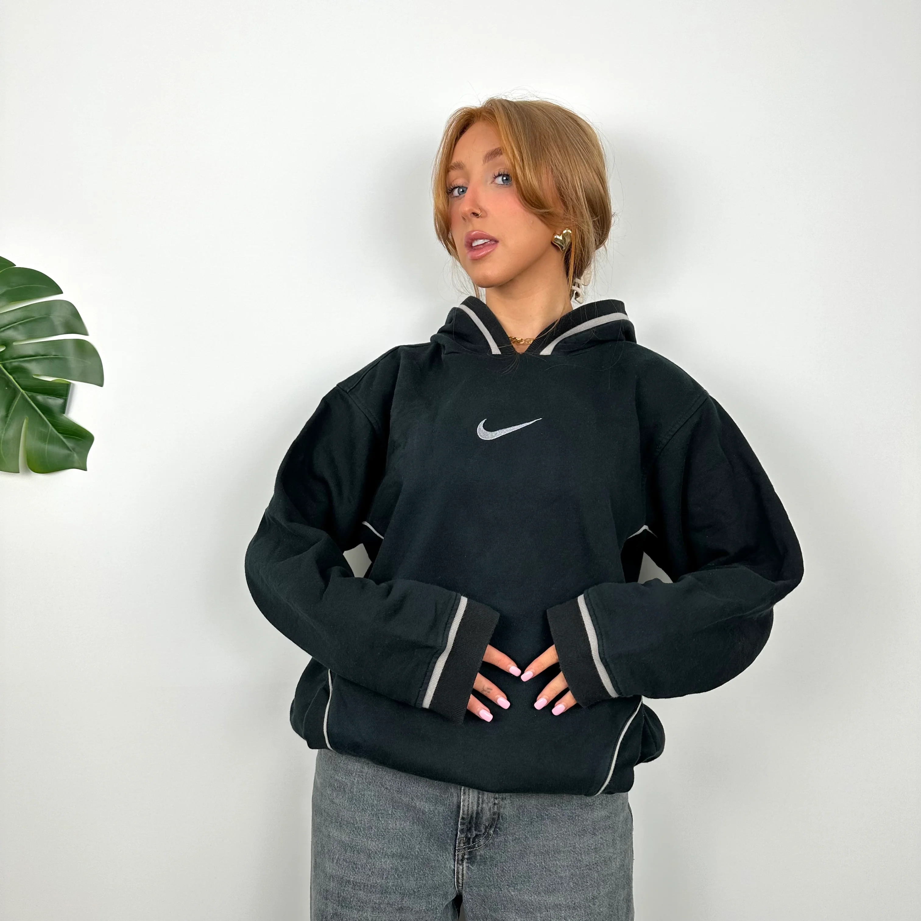 Nike RARE Black Embroidered Swoosh Hoodie (L) - Image 2