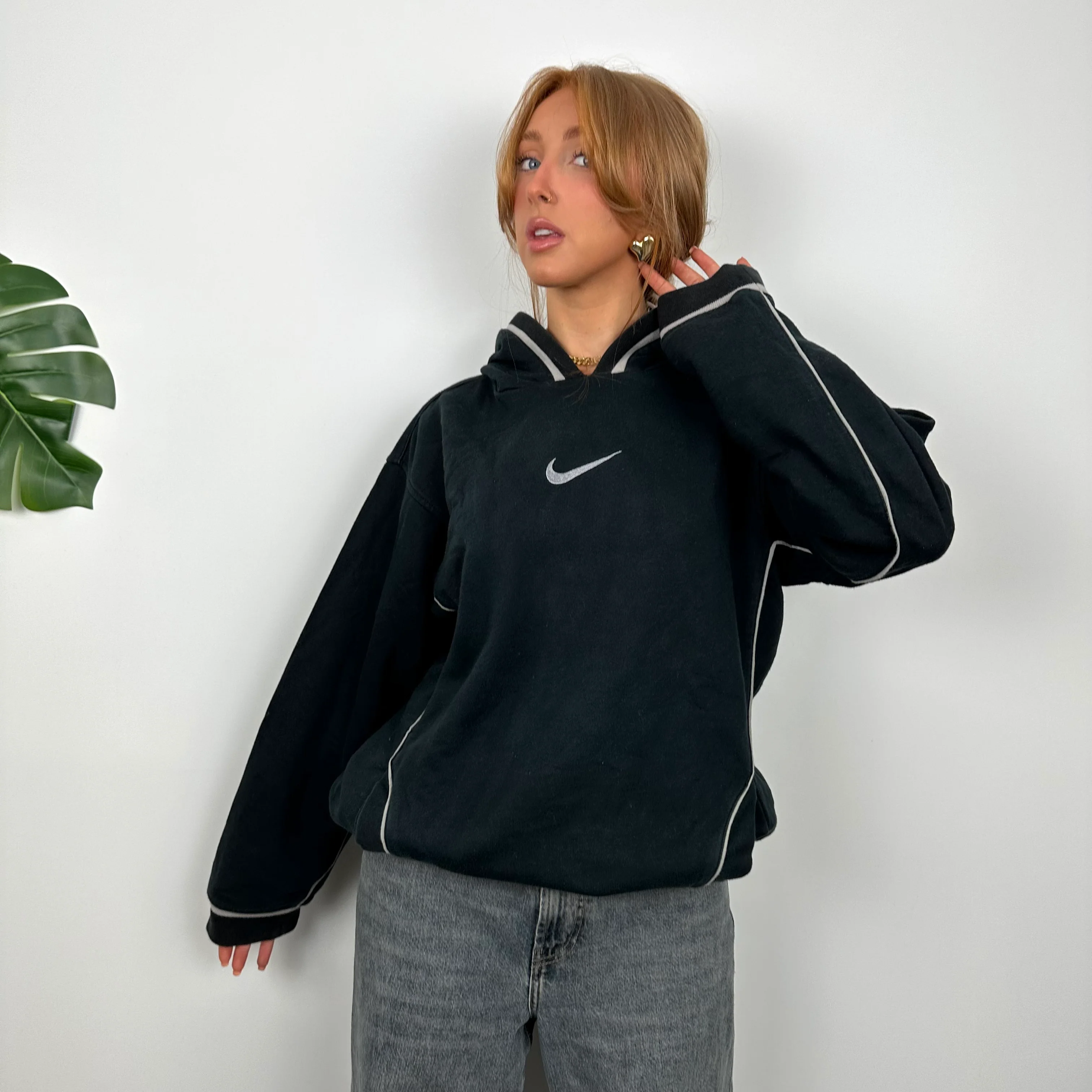 Nike RARE Black Embroidered Swoosh Hoodie (L) - Image 4