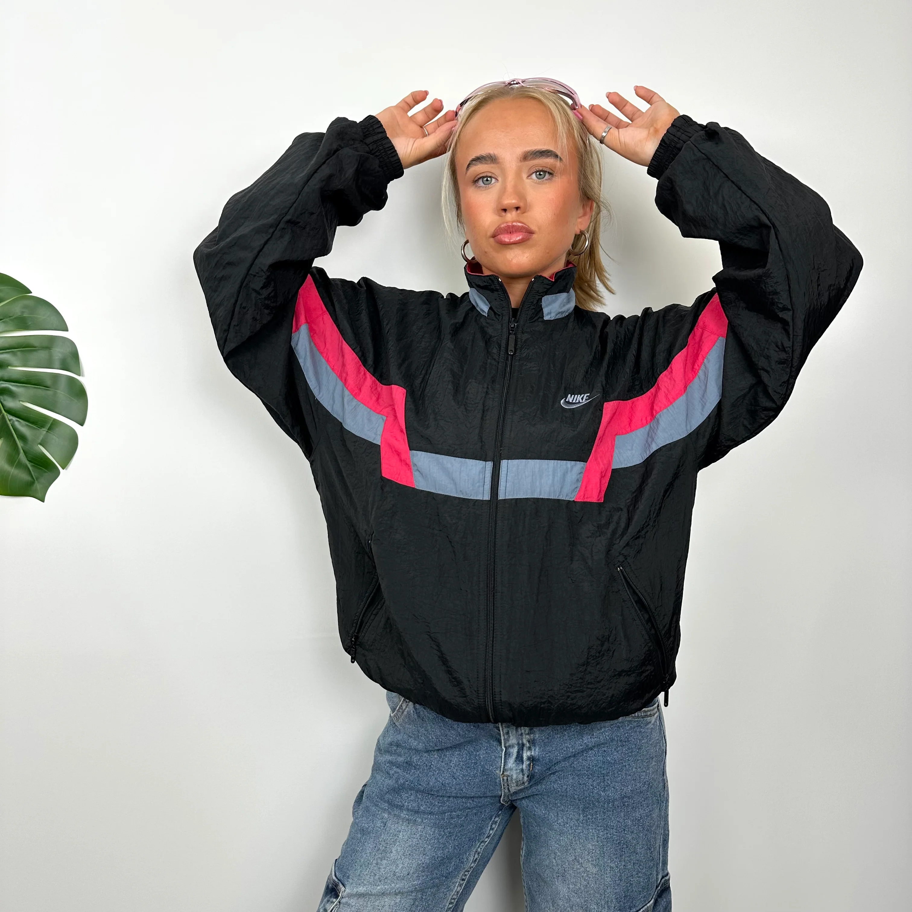 Nike RARE Black Embroidered Swoosh Windbreaker Jacket (S) - Image 2