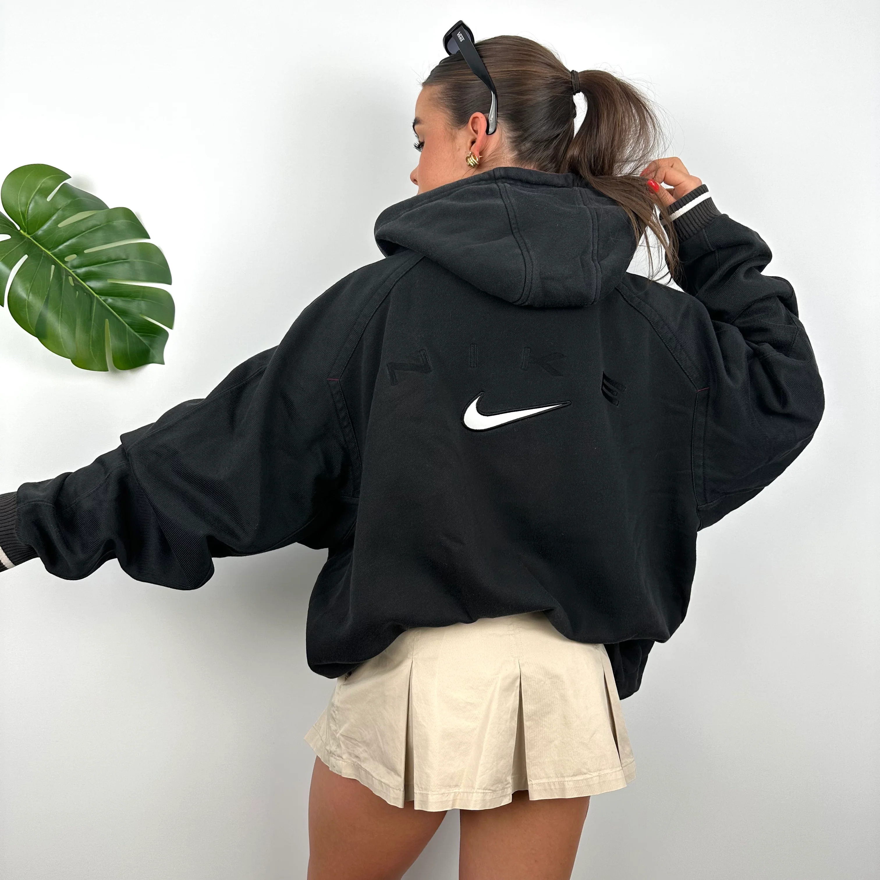 Nike RARE Black Embroidered Swoosh Zip Up Hoodie (XL) - Image 2