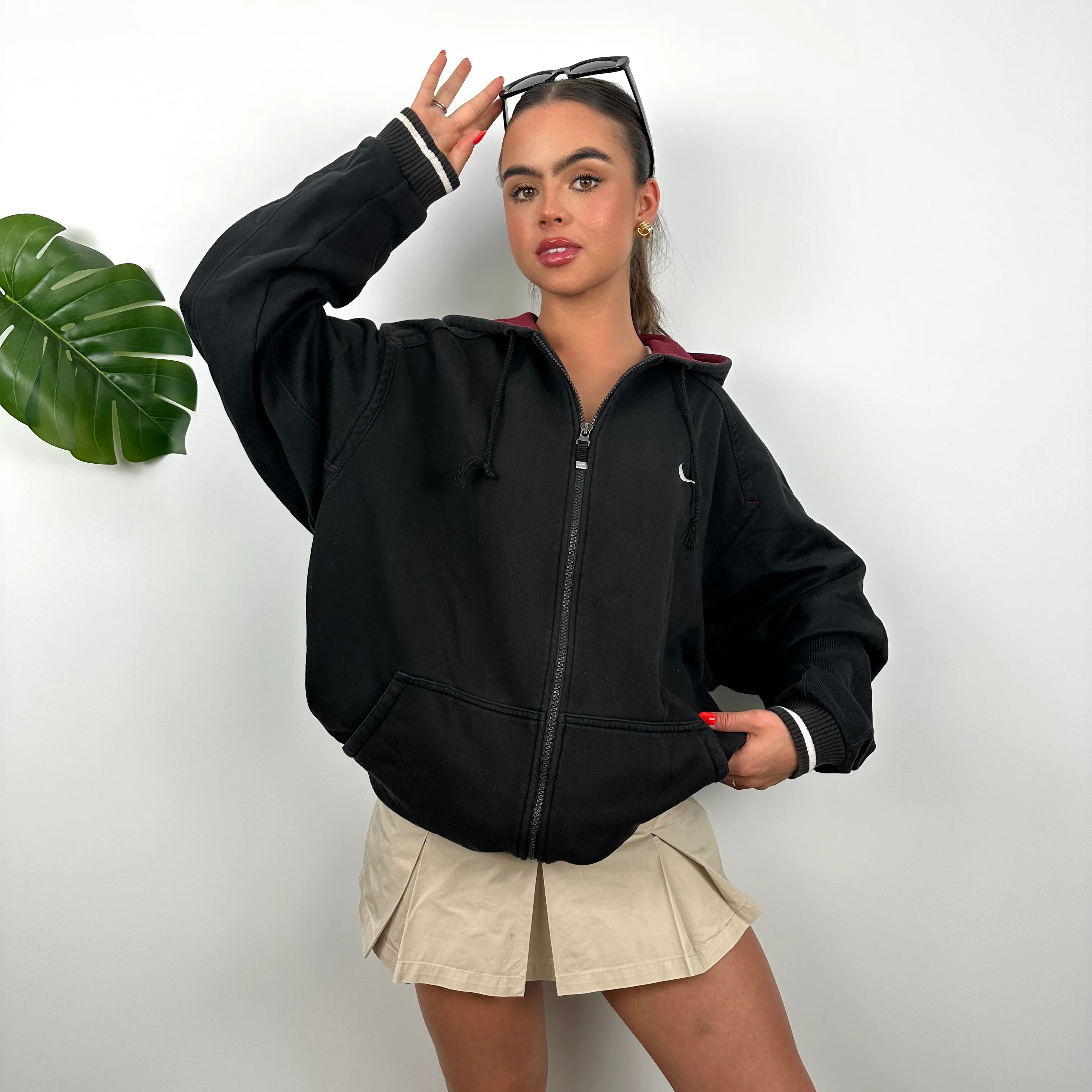 Nike RARE Black Embroidered Swoosh Zip Up Hoodie (XL) - Image 4