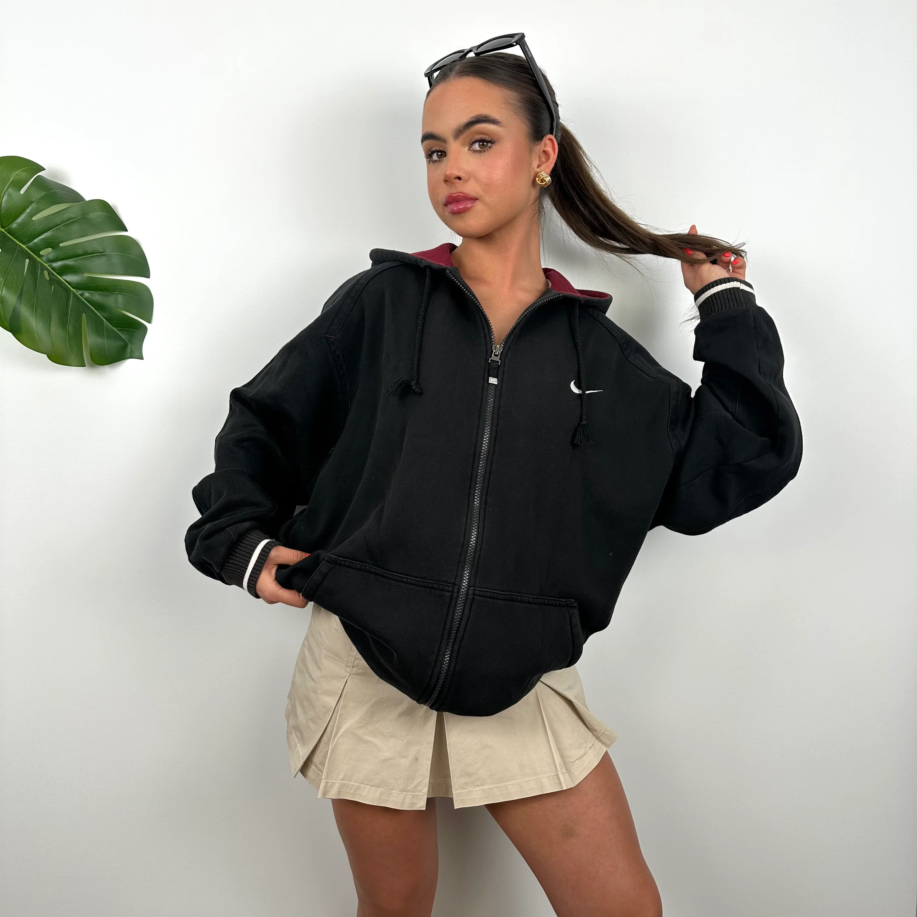 Nike RARE Black Embroidered Swoosh Zip Up Hoodie (XL) - Image 5