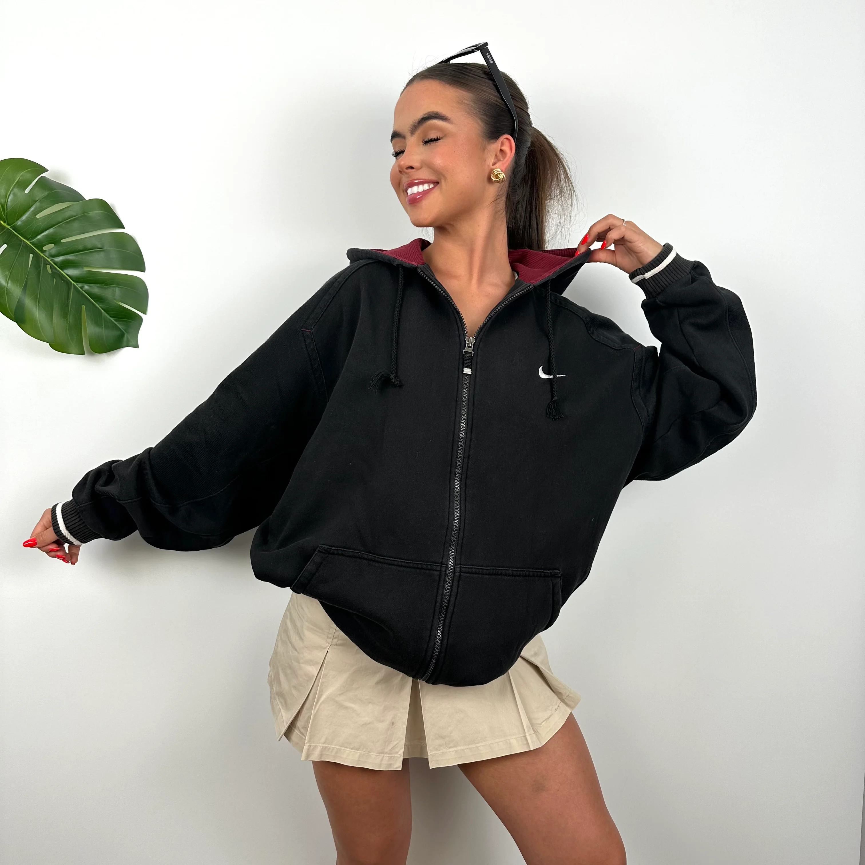 Nike RARE Black Embroidered Swoosh Zip Up Hoodie (XL) - Image 6