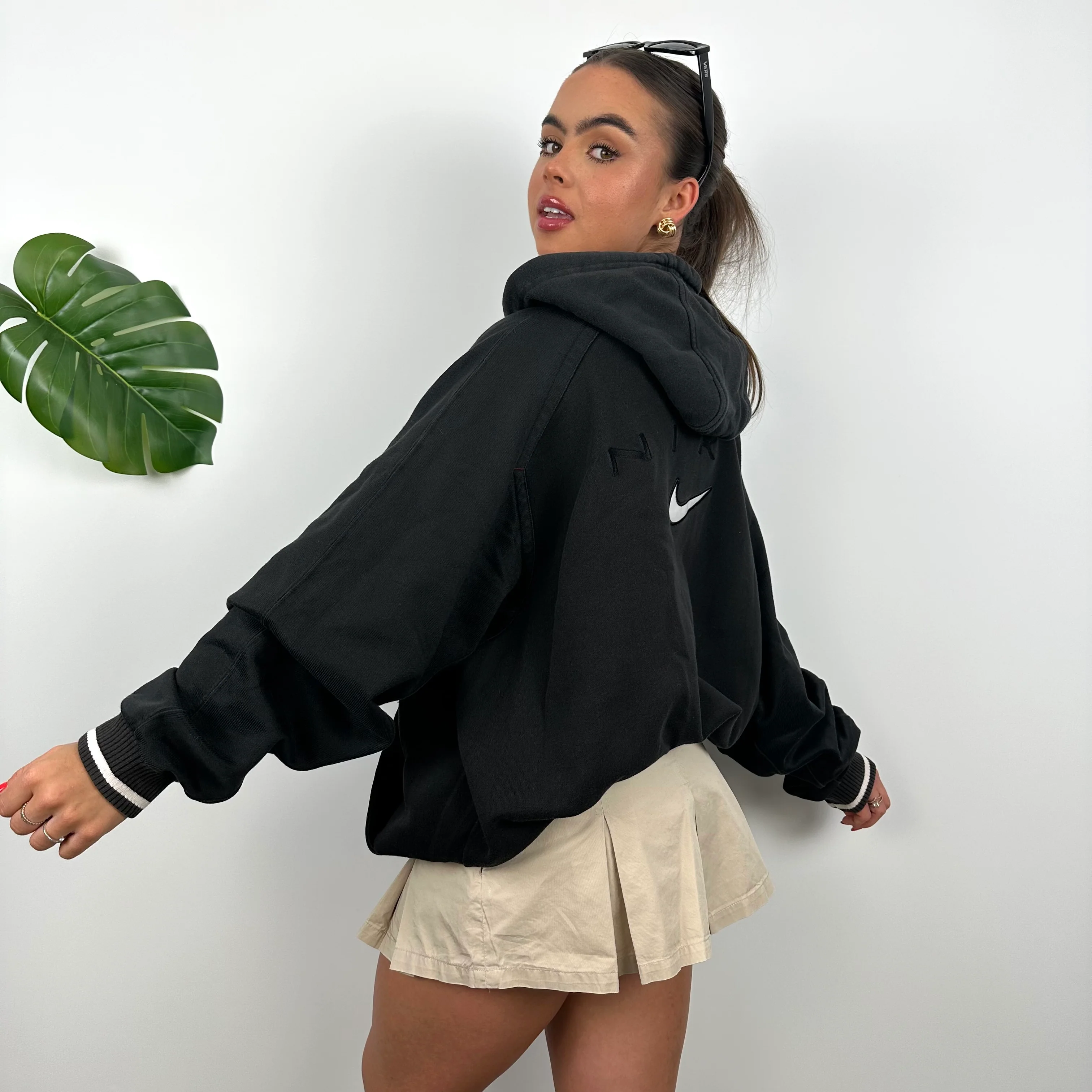 Nike RARE Black Embroidered Swoosh Zip Up Hoodie (XL) - Image 7