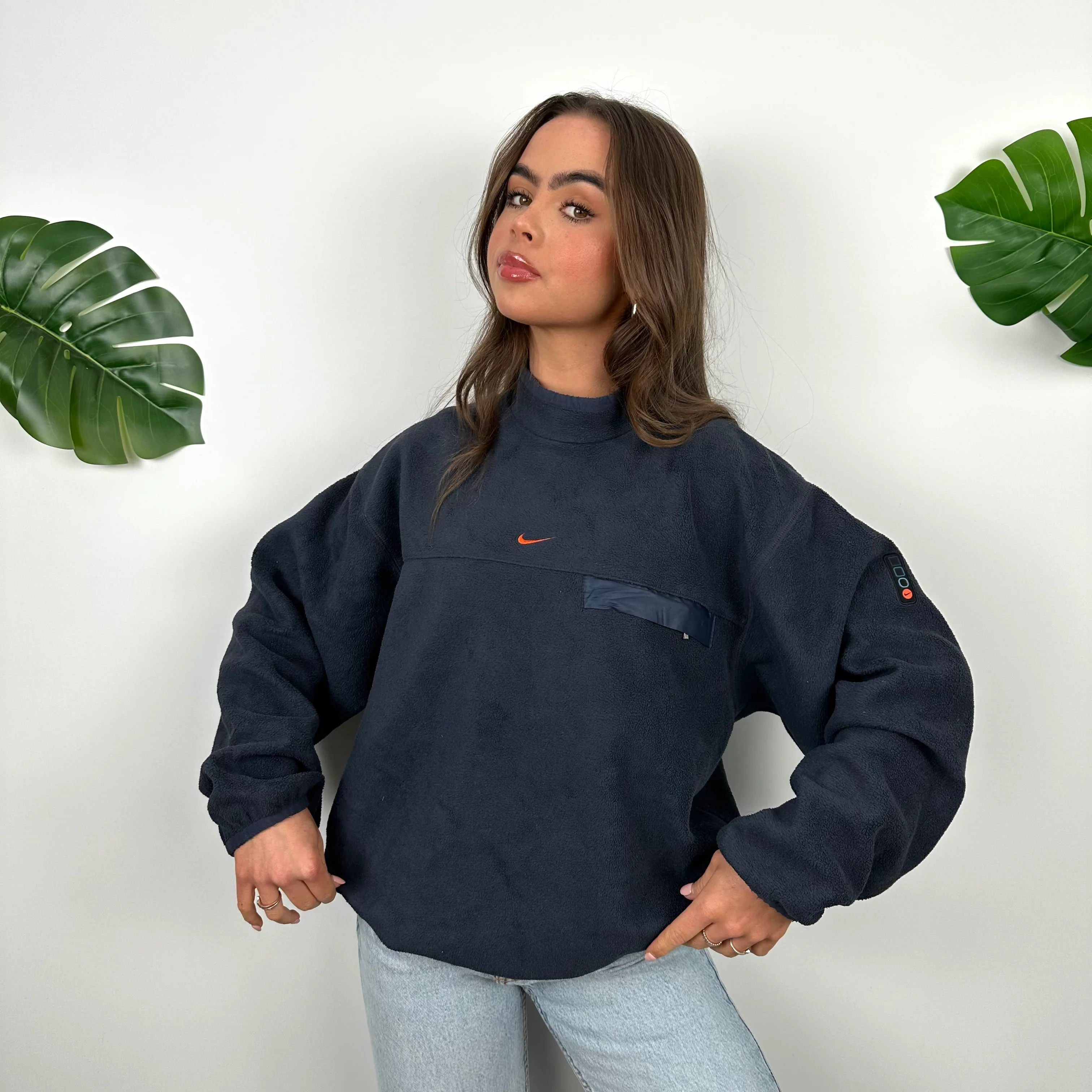 Nike RARE Blue Embroidered Centre Swoosh Teddy Bear Fleece Sweatshirt (S) - Image 3
