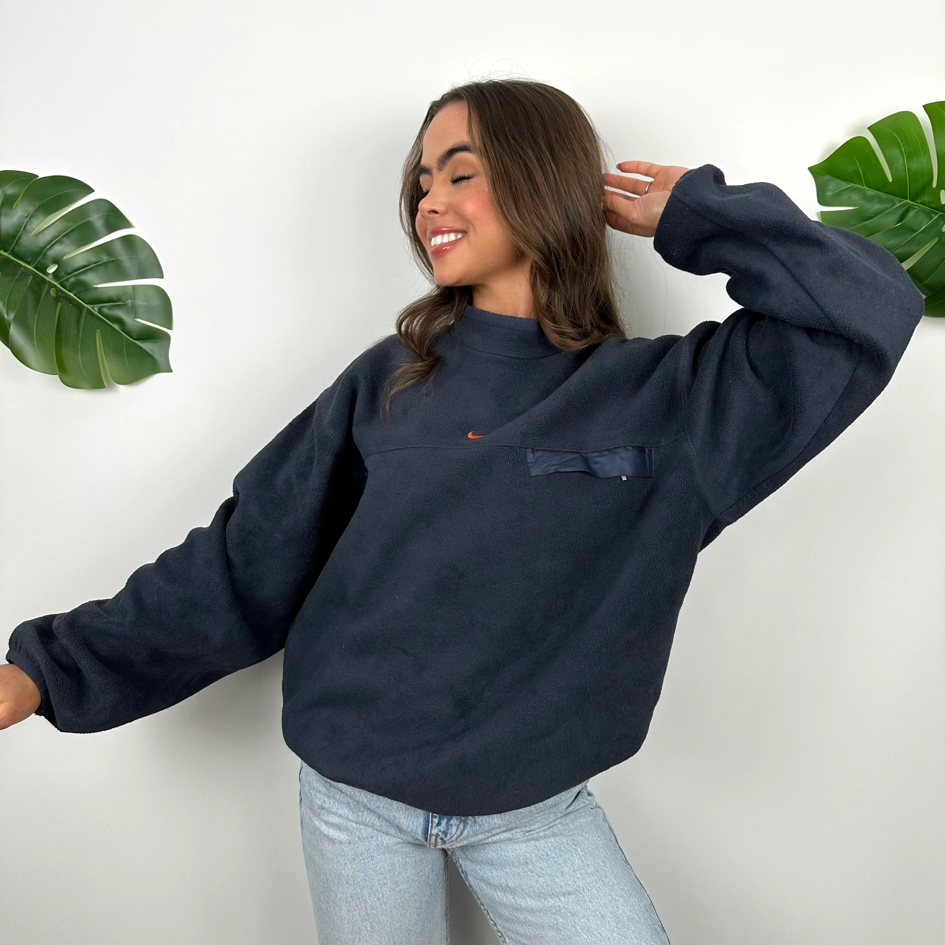Nike RARE Blue Embroidered Centre Swoosh Teddy Bear Fleece Sweatshirt (S) - Image 5
