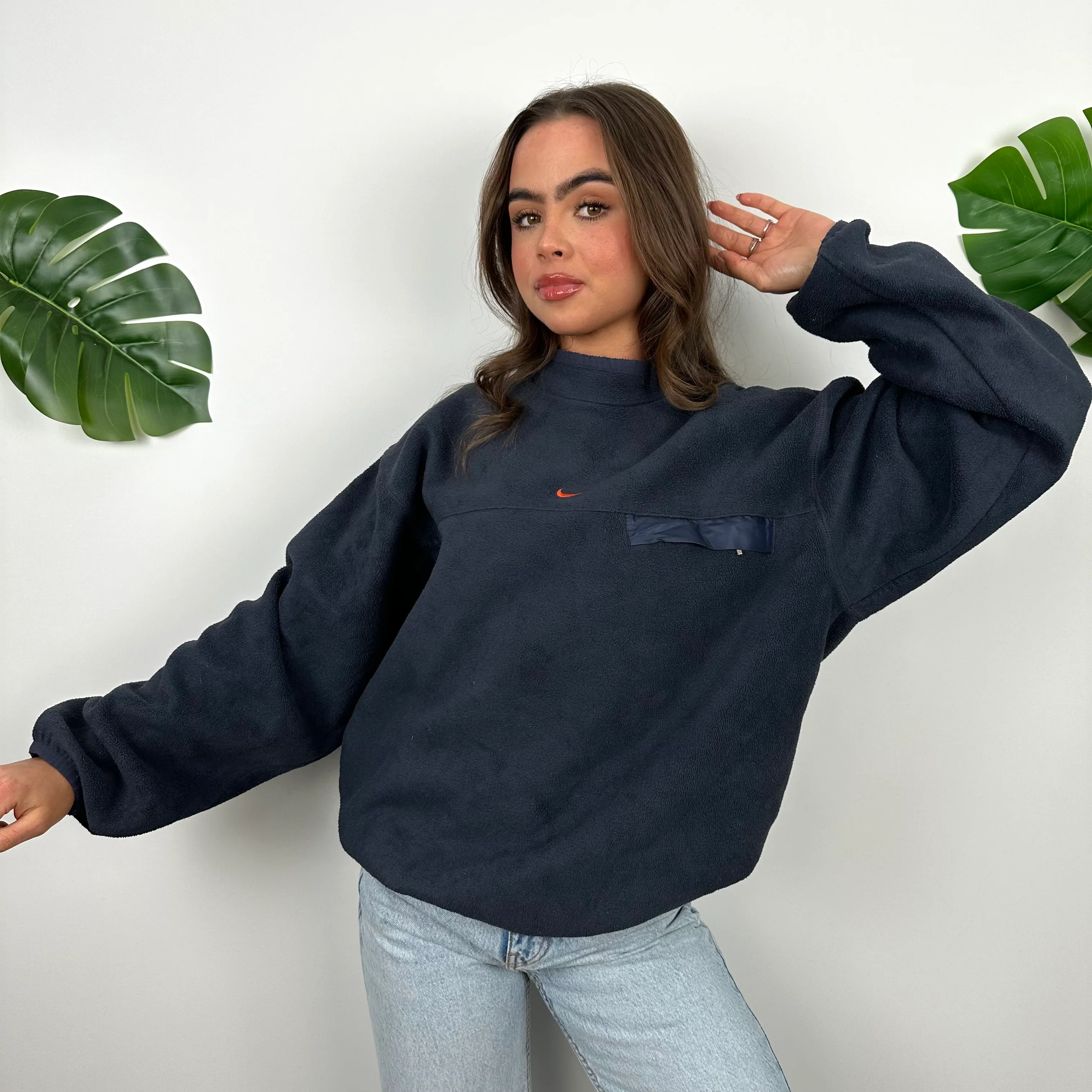 Nike RARE Blue Embroidered Centre Swoosh Teddy Bear Fleece Sweatshirt (S) - Image 7