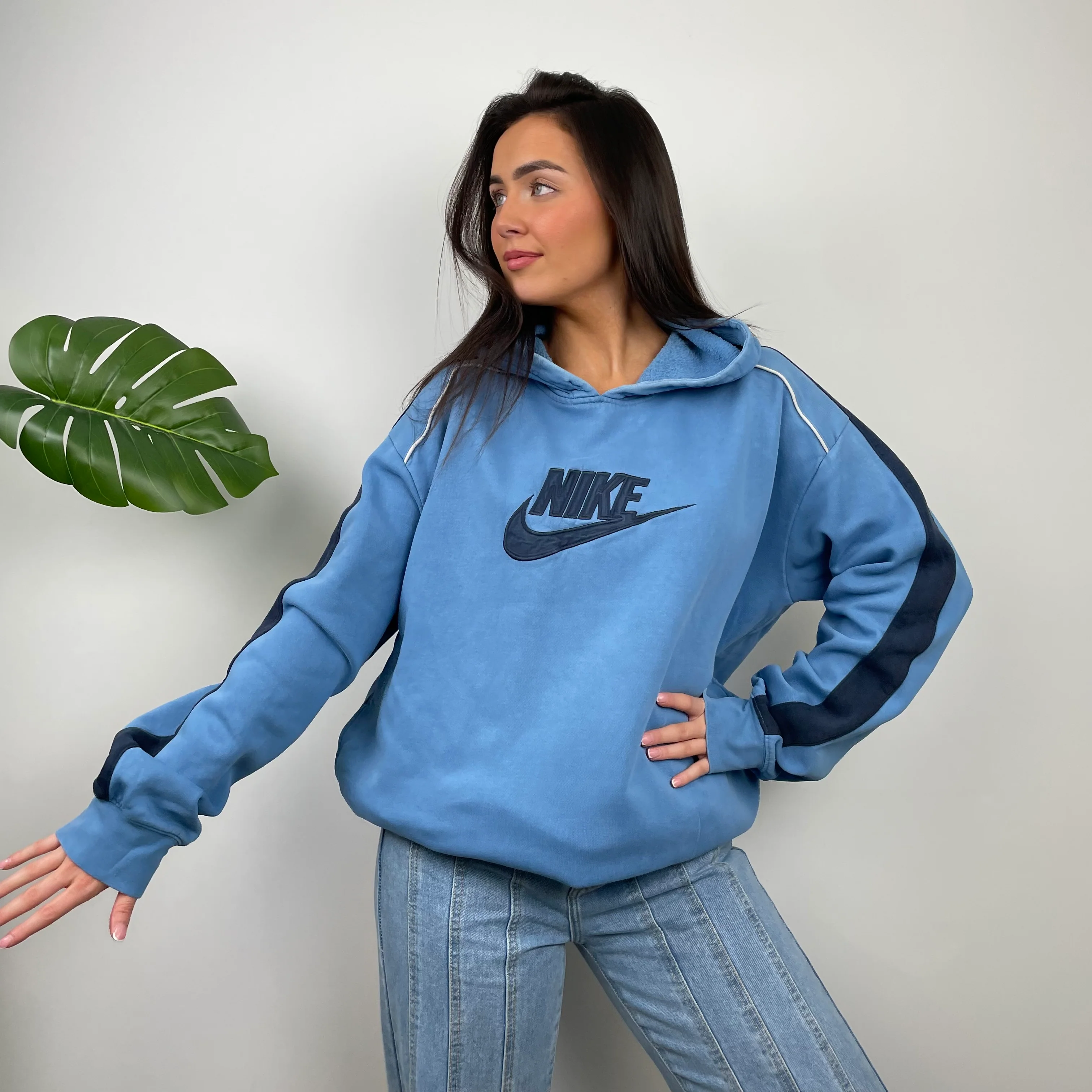Nike RARE Blue Embroidered Spell Out Hoodie (L) - Image 2