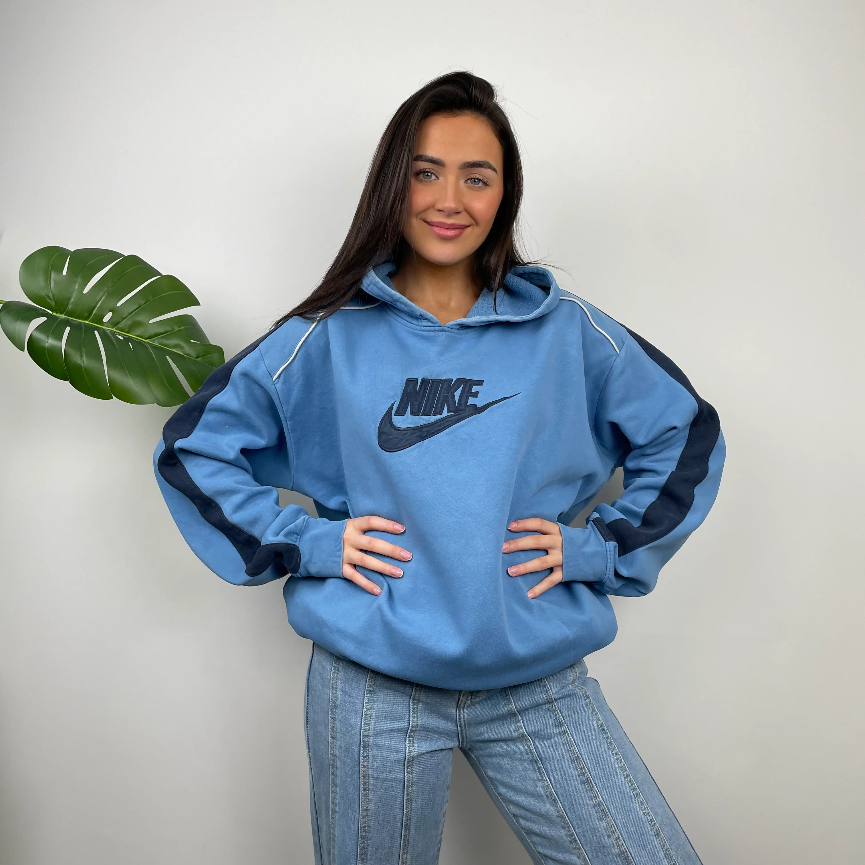 Nike RARE Blue Embroidered Spell Out Hoodie (L) - Image 3