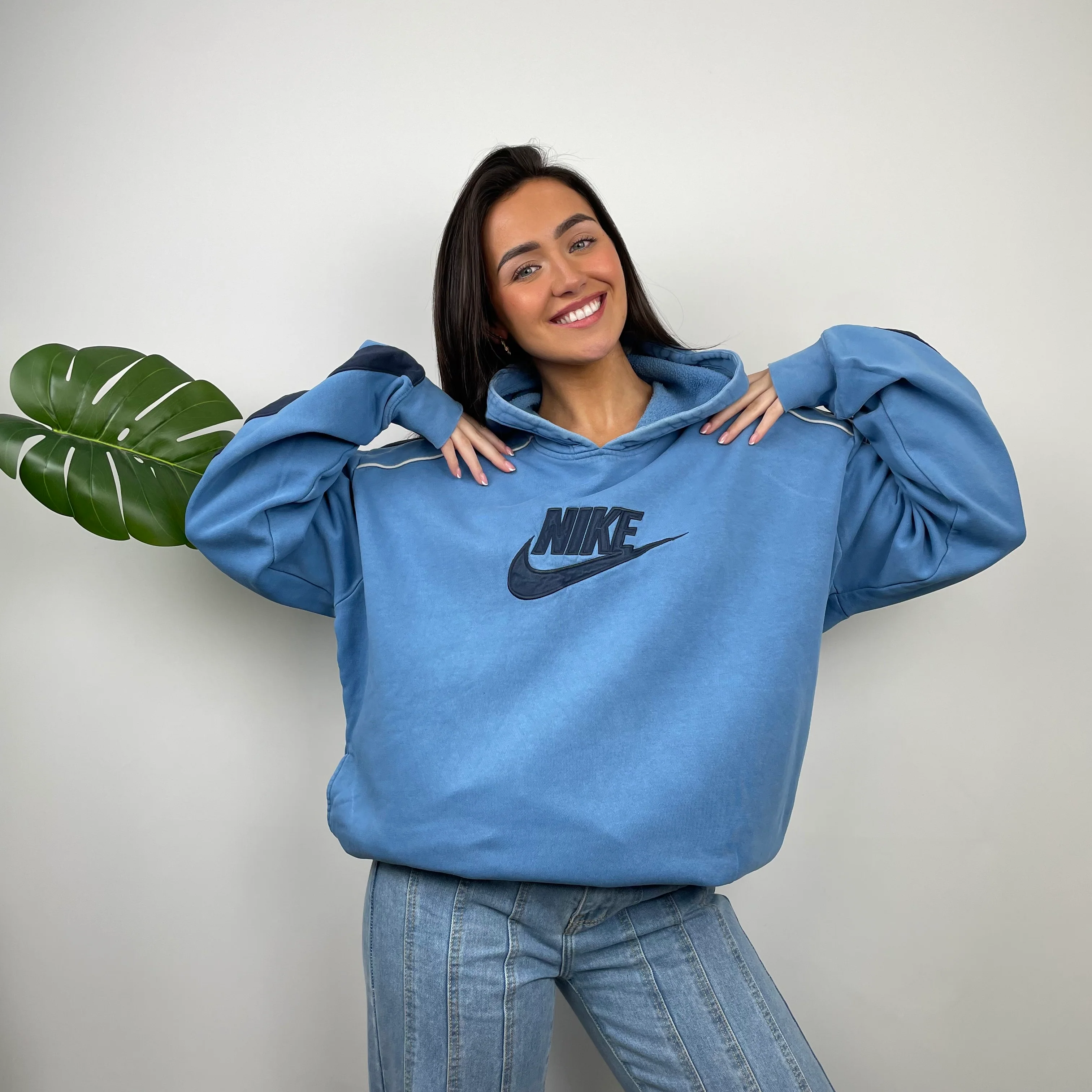 Nike RARE Blue Embroidered Spell Out Hoodie (L) - Image 4