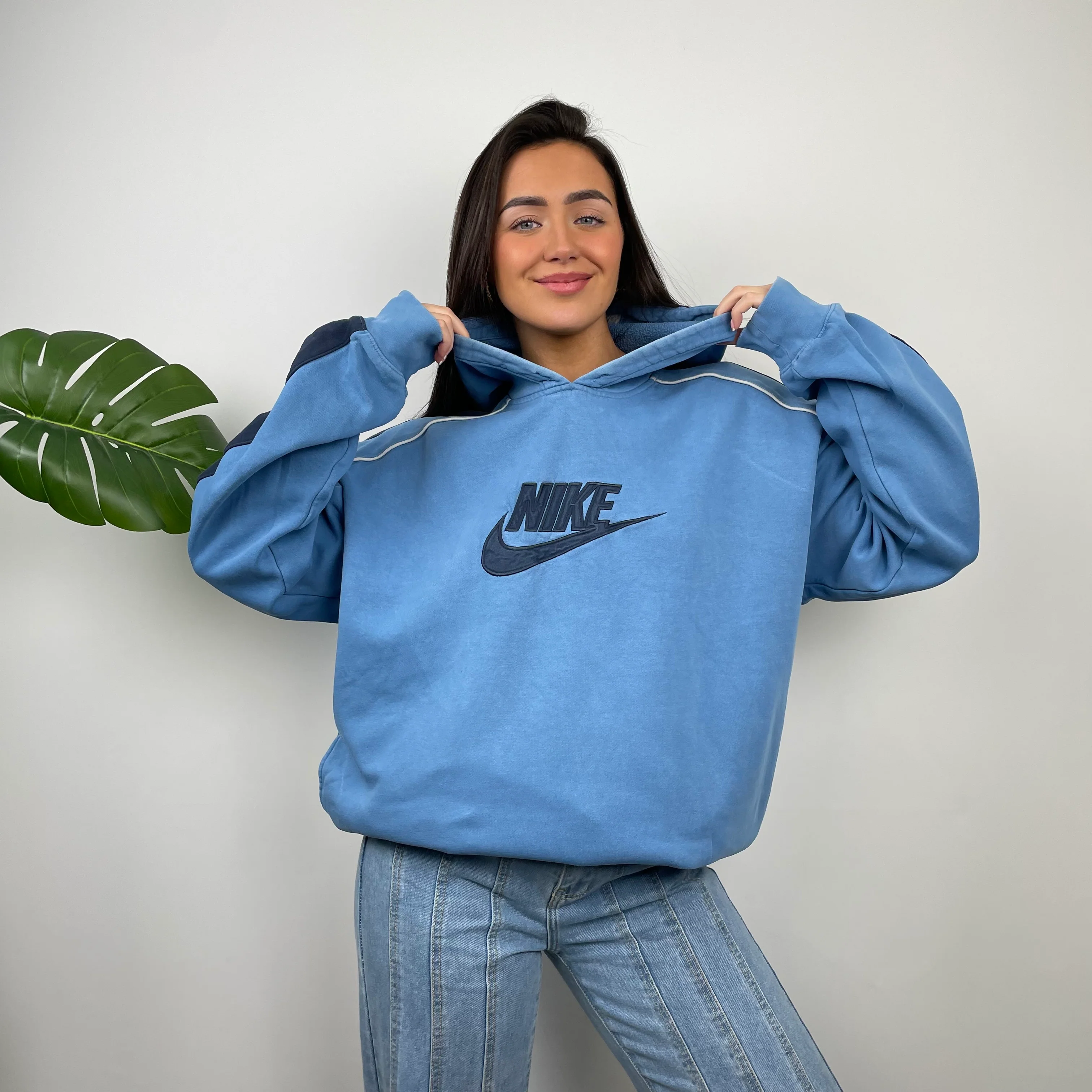 Nike RARE Blue Embroidered Spell Out Hoodie (L) - Image 7