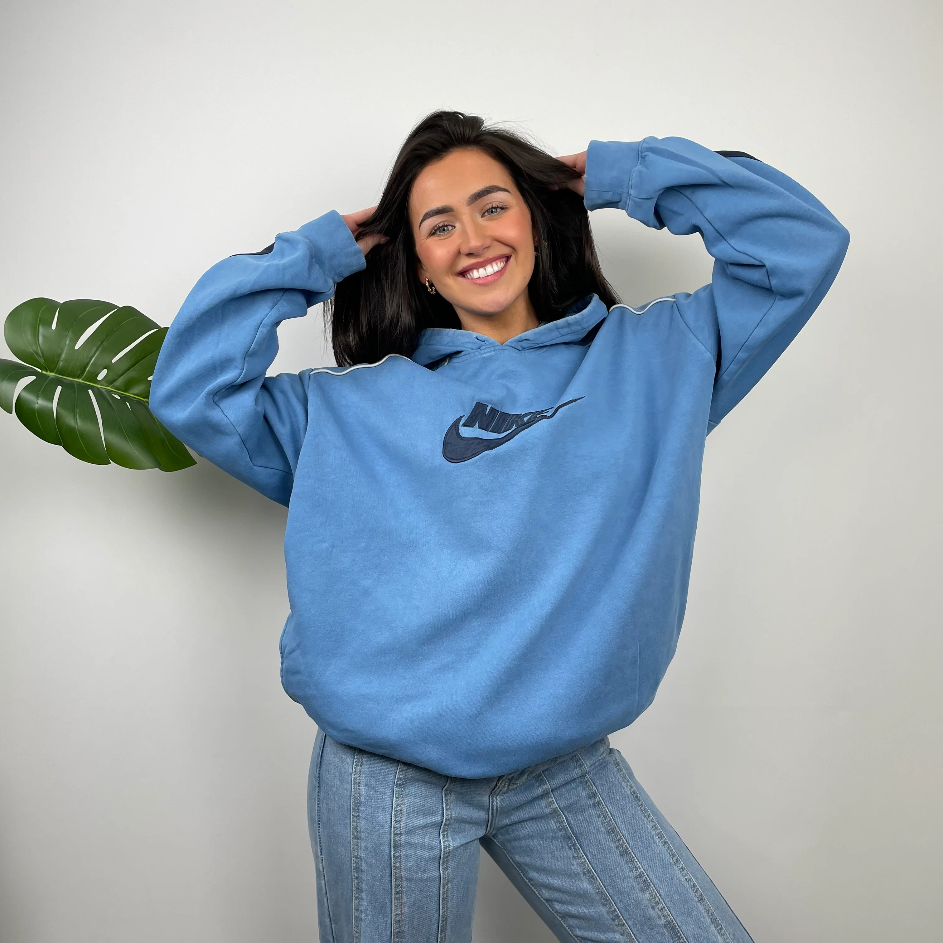 Nike RARE Blue Embroidered Spell Out Hoodie (L) - Image 8