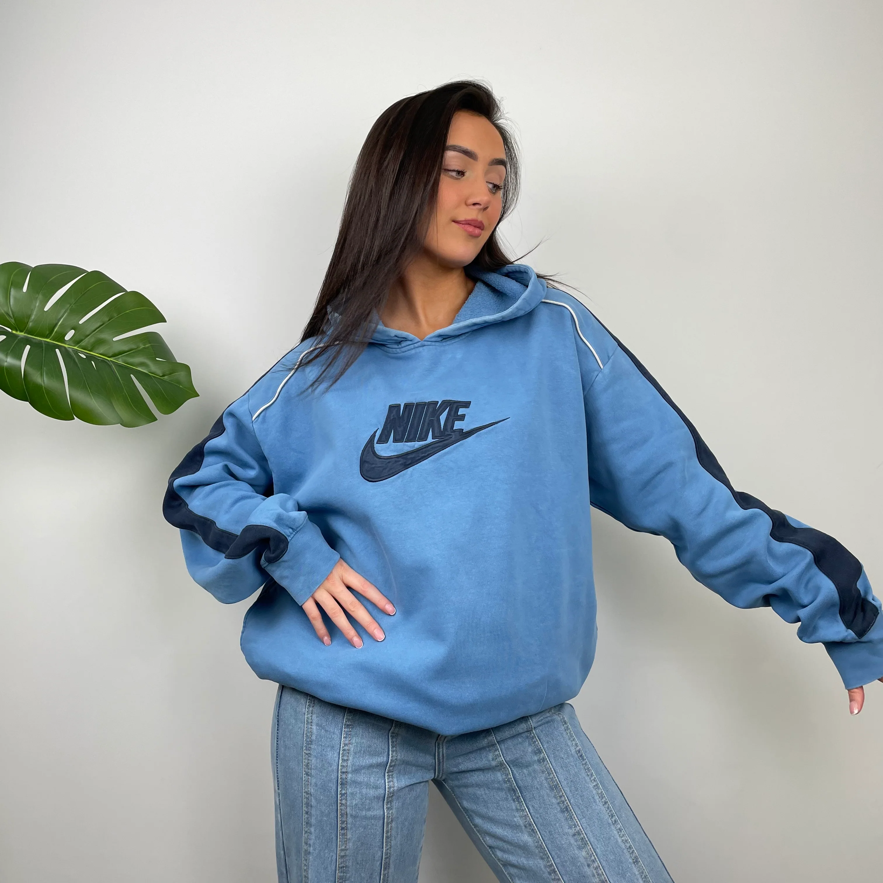 Nike RARE Blue Embroidered Spell Out Hoodie (L) - Image 9