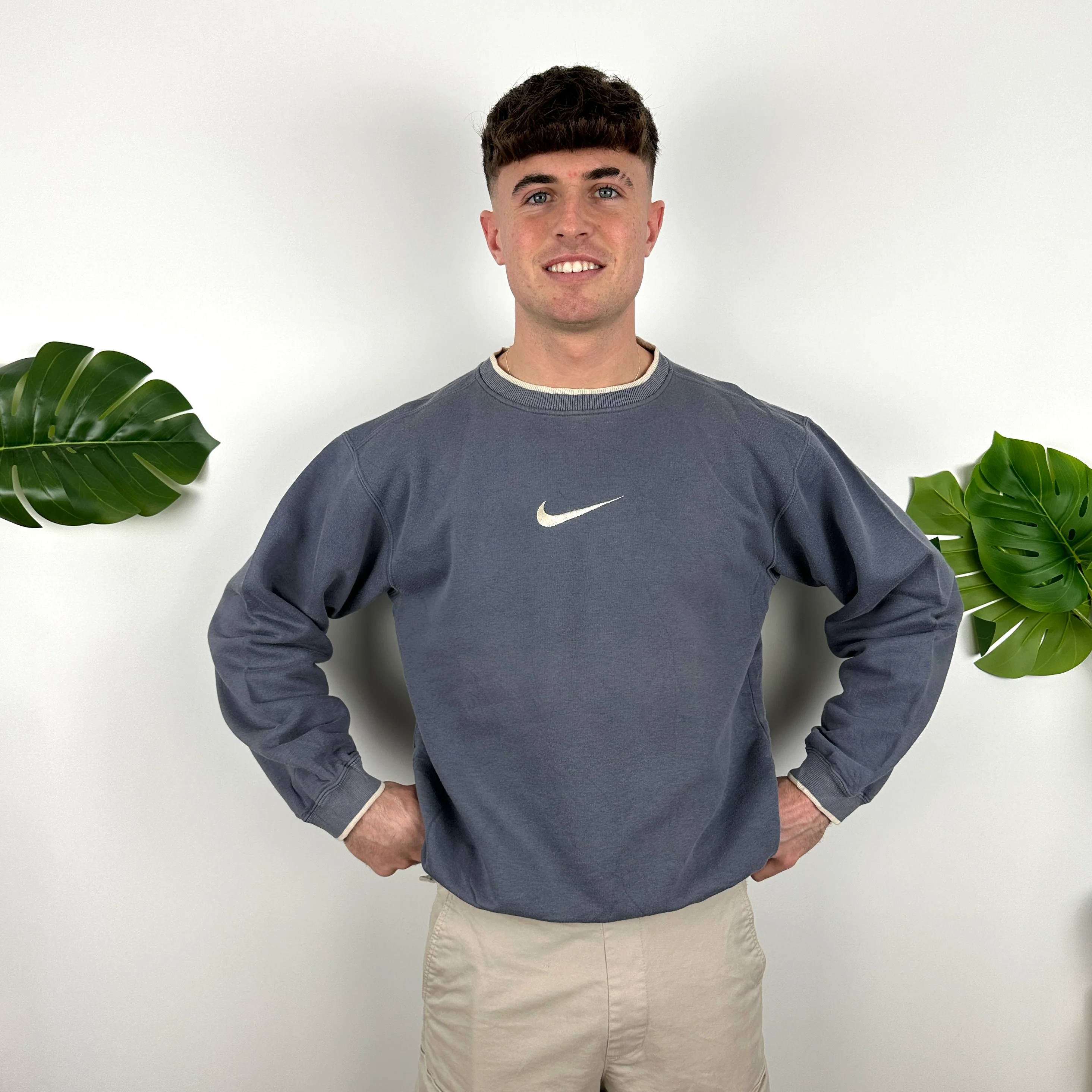 Nike RARE Blue Embroidered Swoosh Sweatshirt (M) - Image 6