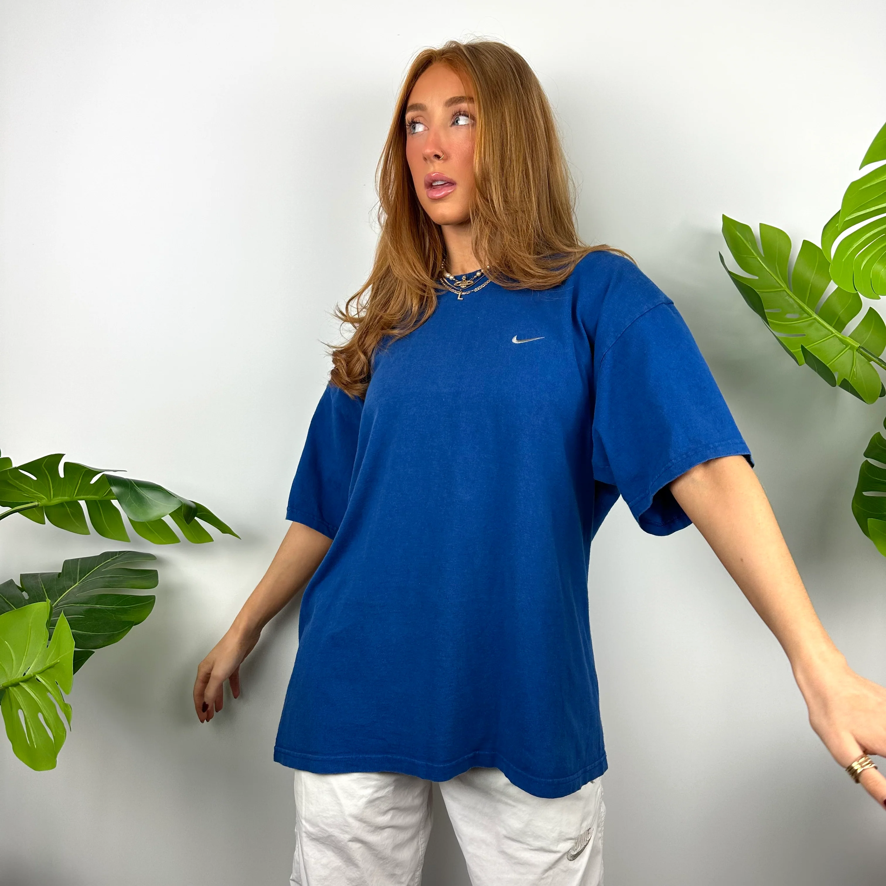 Nike RARE Blue Embroidered Swoosh T Shirt (L)
