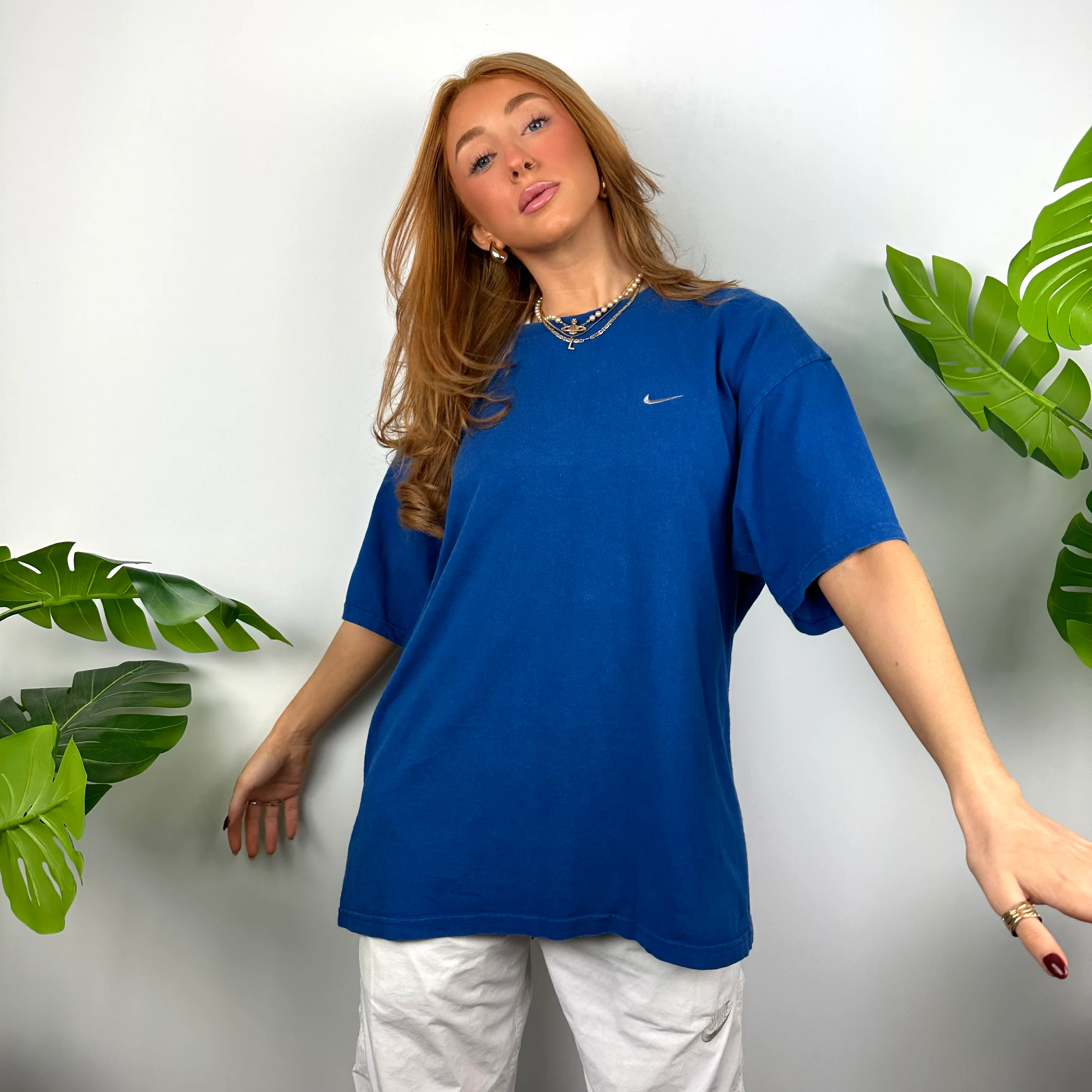Nike RARE Blue Embroidered Swoosh T Shirt (L) - Image 3