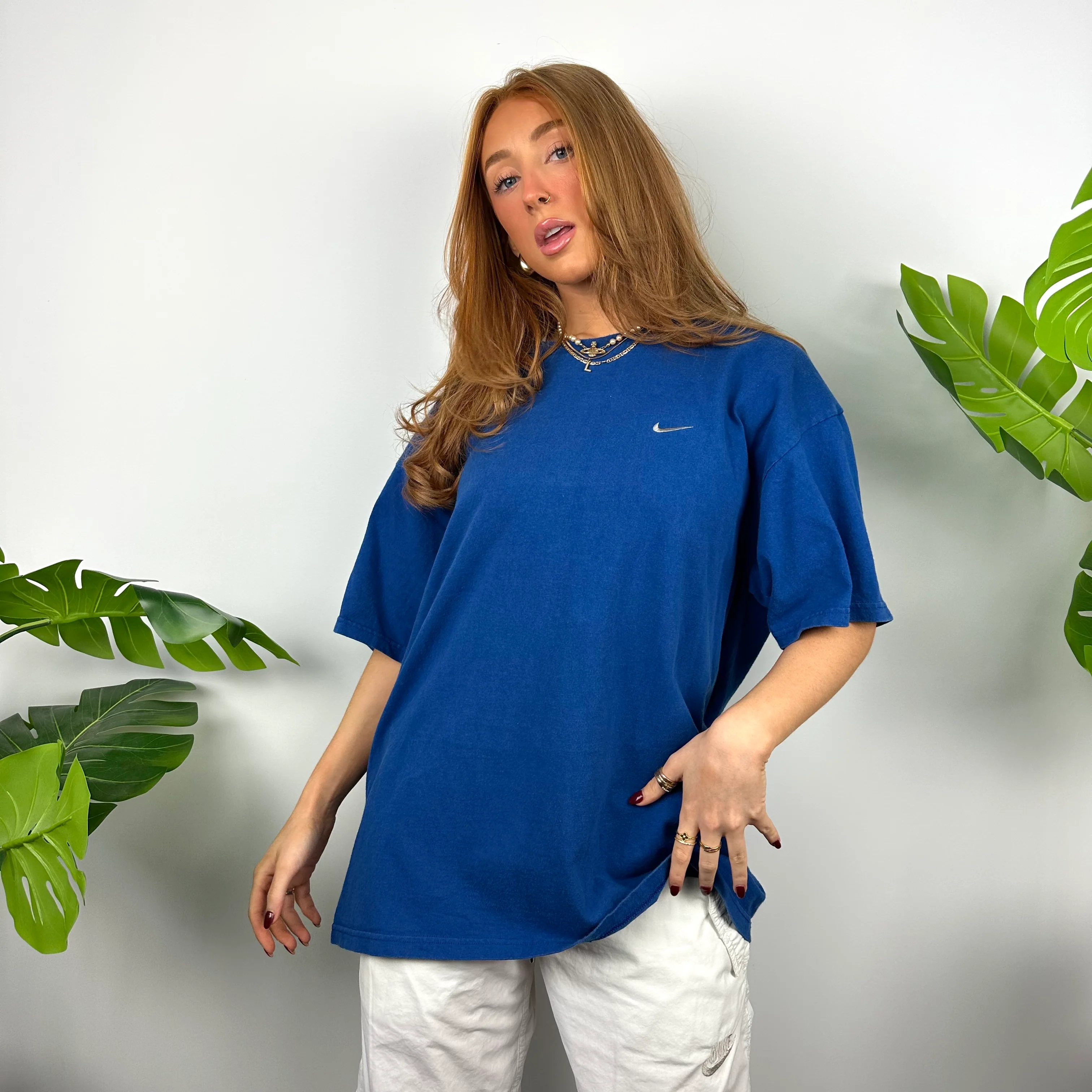 Nike RARE Blue Embroidered Swoosh T Shirt (L) - Image 6