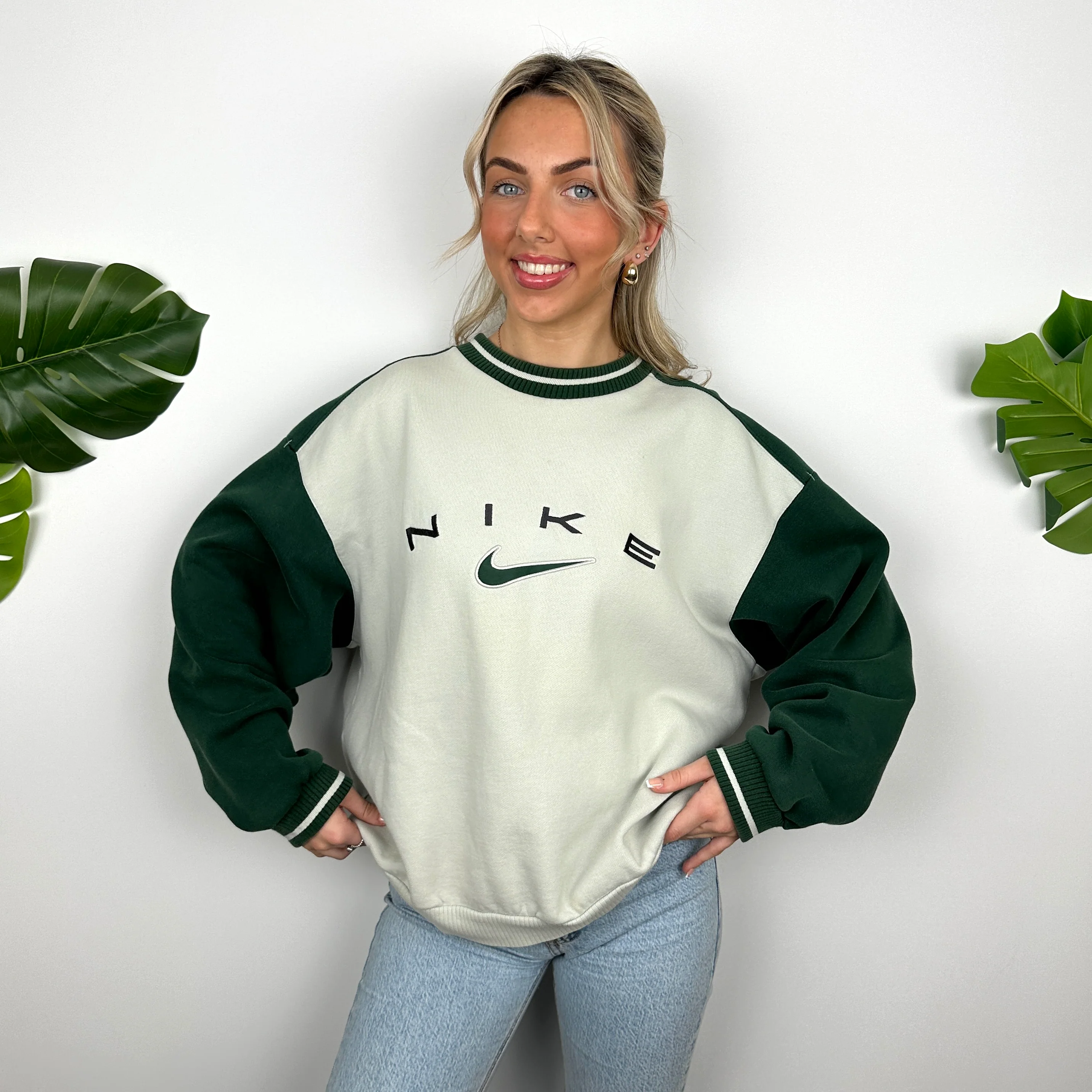 Nike RARE Cream Embroidered Spell Out Sweatshirt (L)