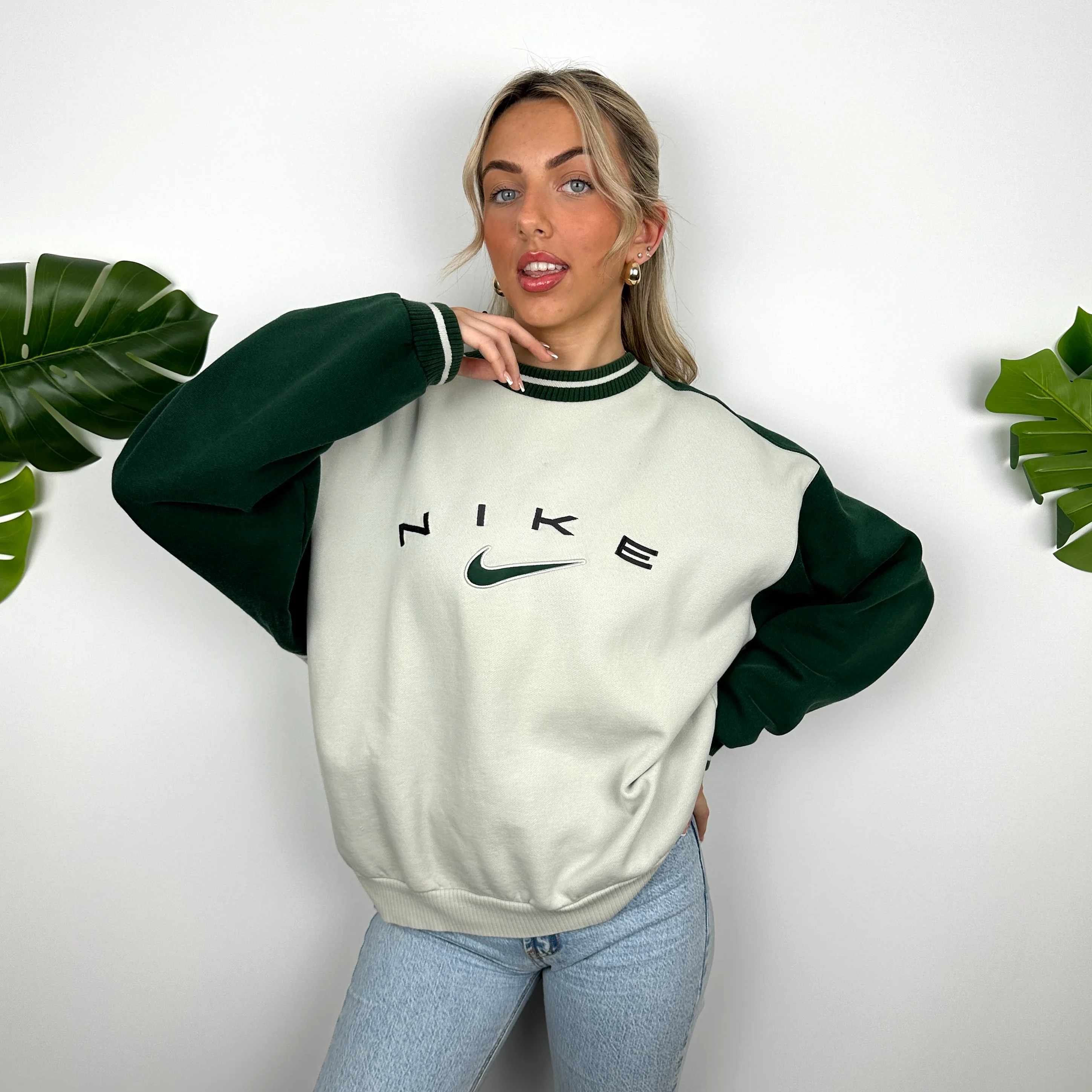 Nike RARE Cream Embroidered Spell Out Sweatshirt (L) - Image 2