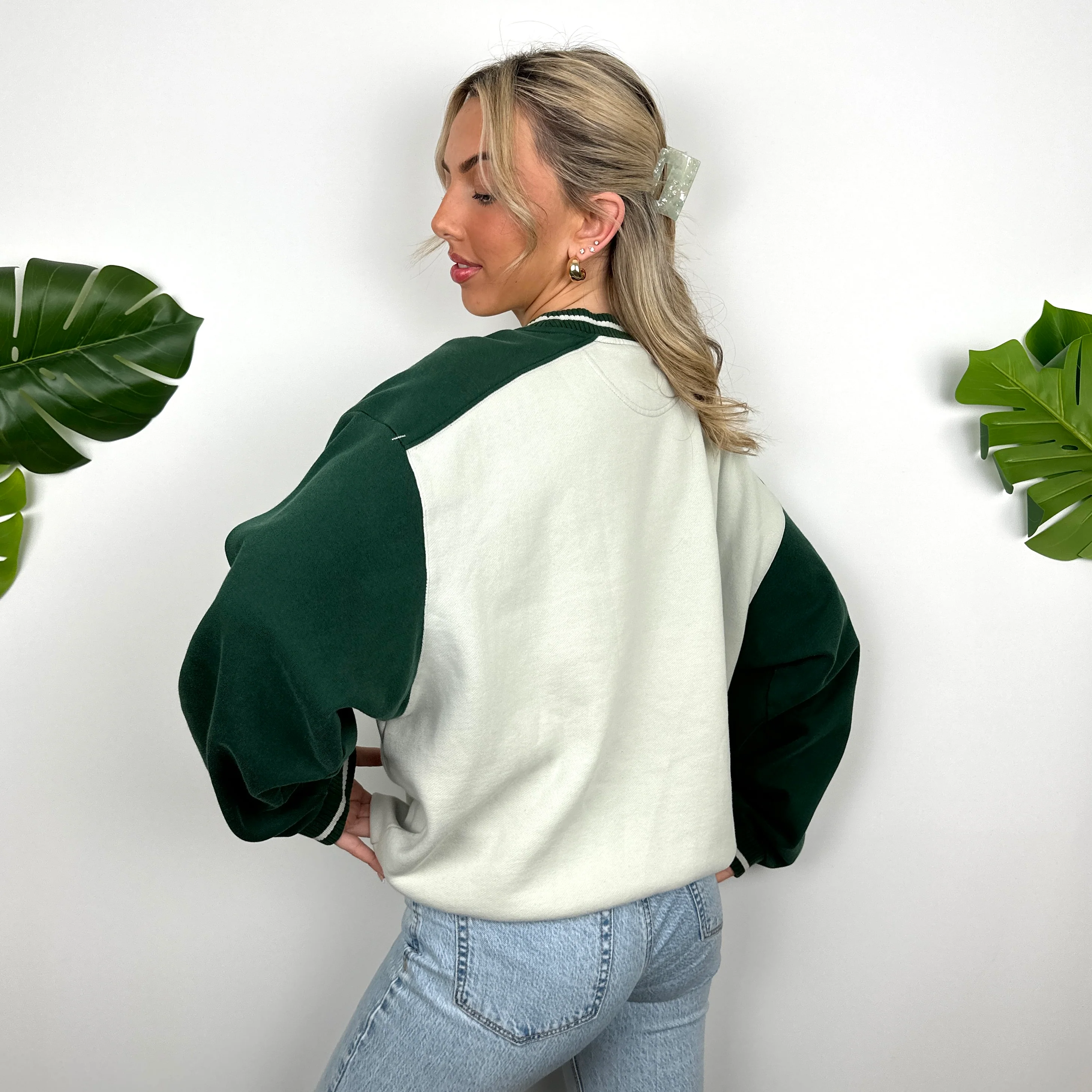Nike RARE Cream Embroidered Spell Out Sweatshirt (L) - Image 6