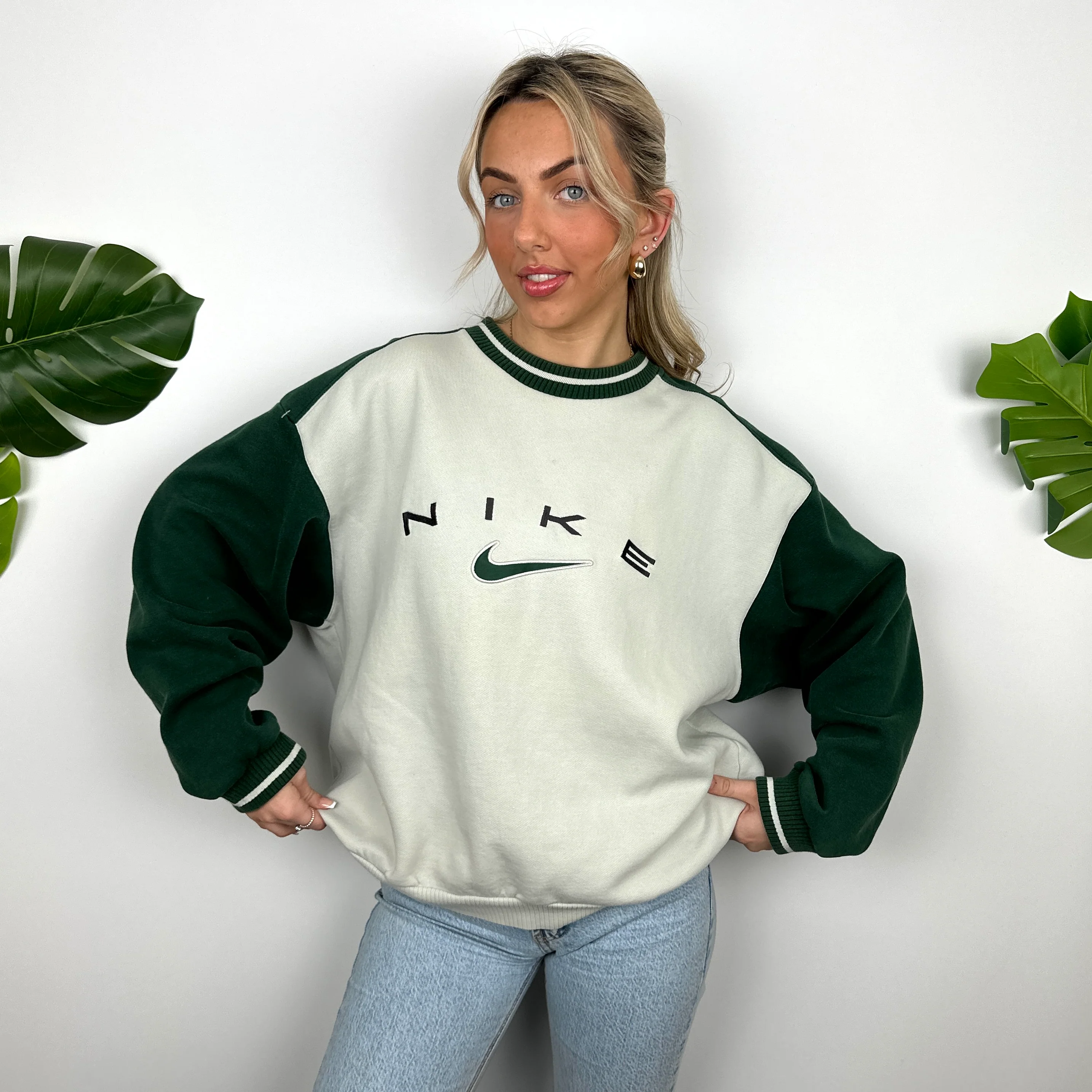 Nike RARE Cream Embroidered Spell Out Sweatshirt (L) - Image 7