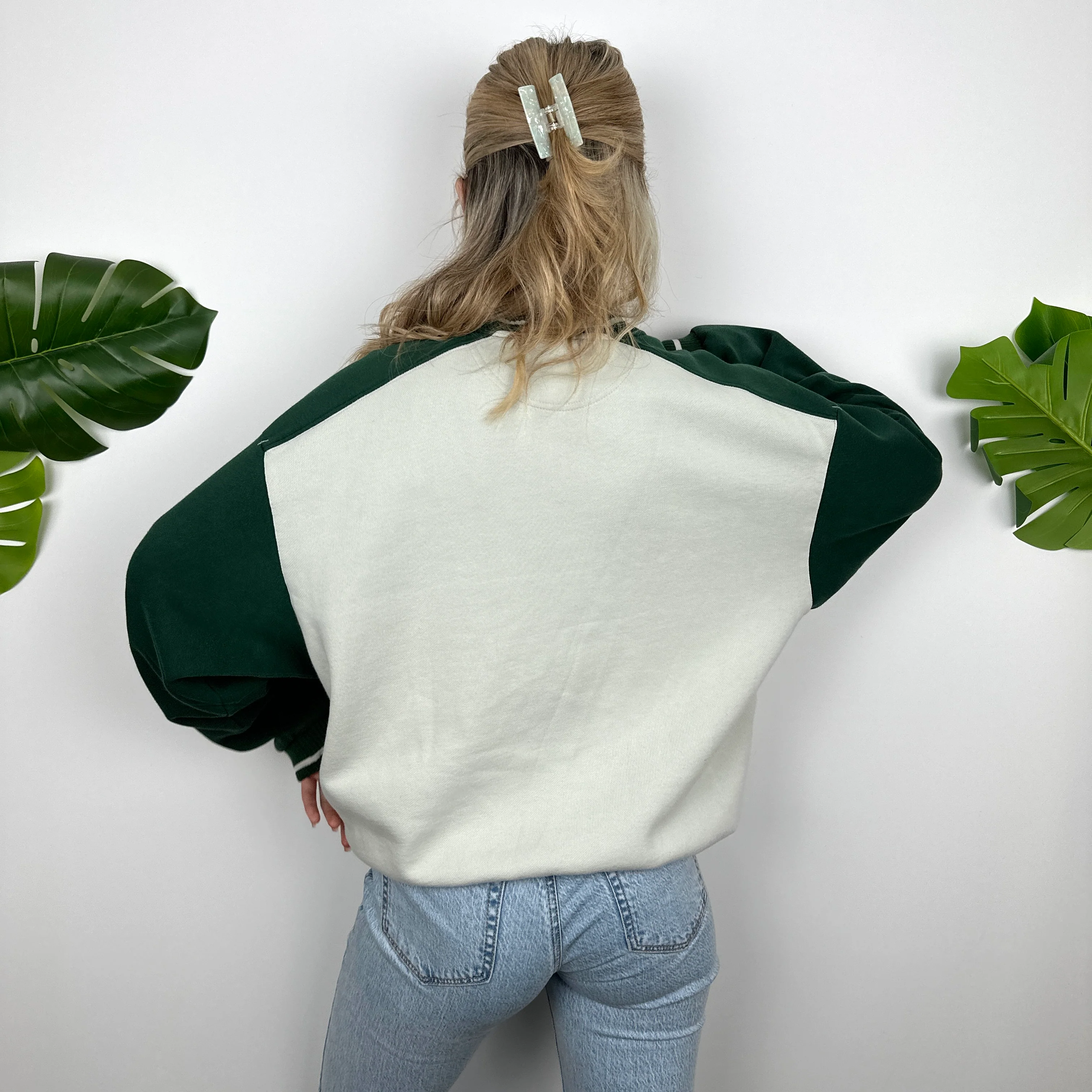 Nike RARE Cream Embroidered Spell Out Sweatshirt (L) - Image 8