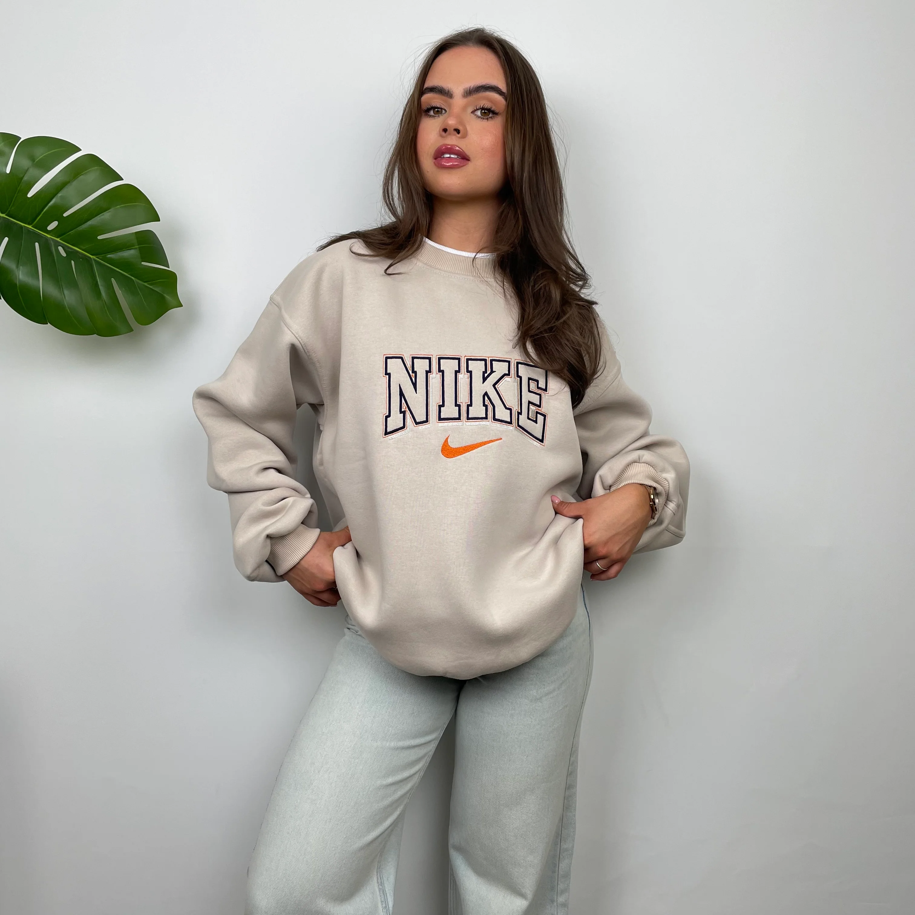 Nike RARE Cream Embroidered Spell Out Sweatshirt (L) - Image 7