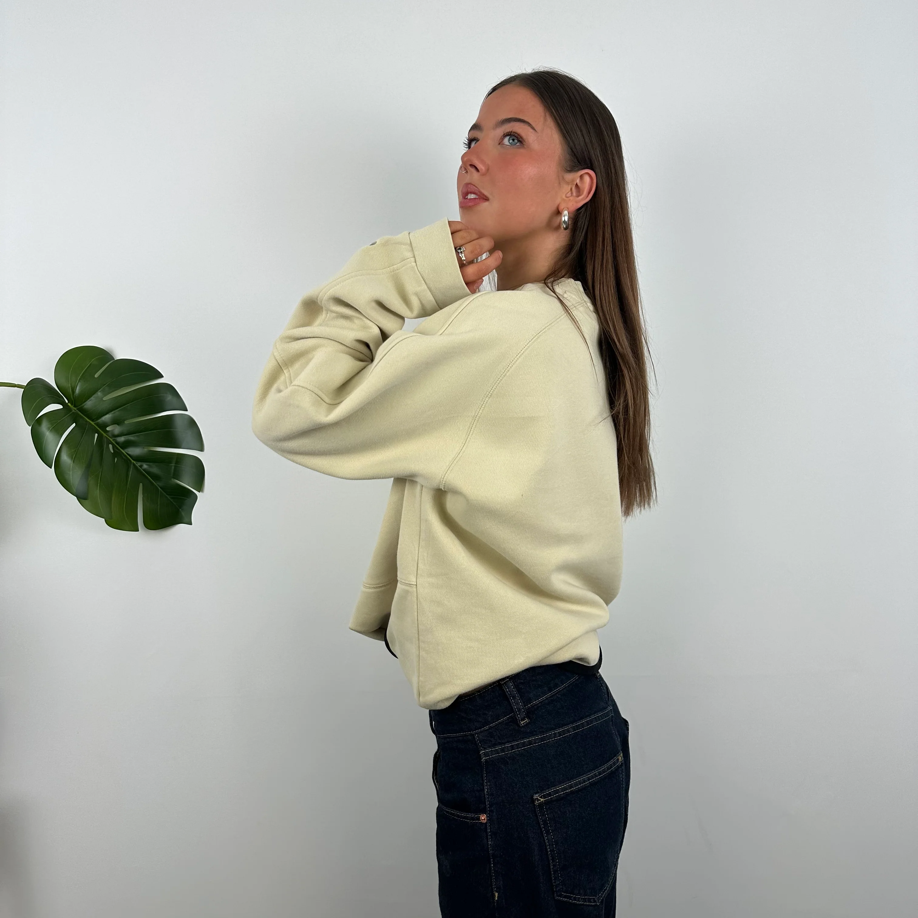 Nike RARE Cream Embroidered Spell Out Sweatshirt (L) - Image 6