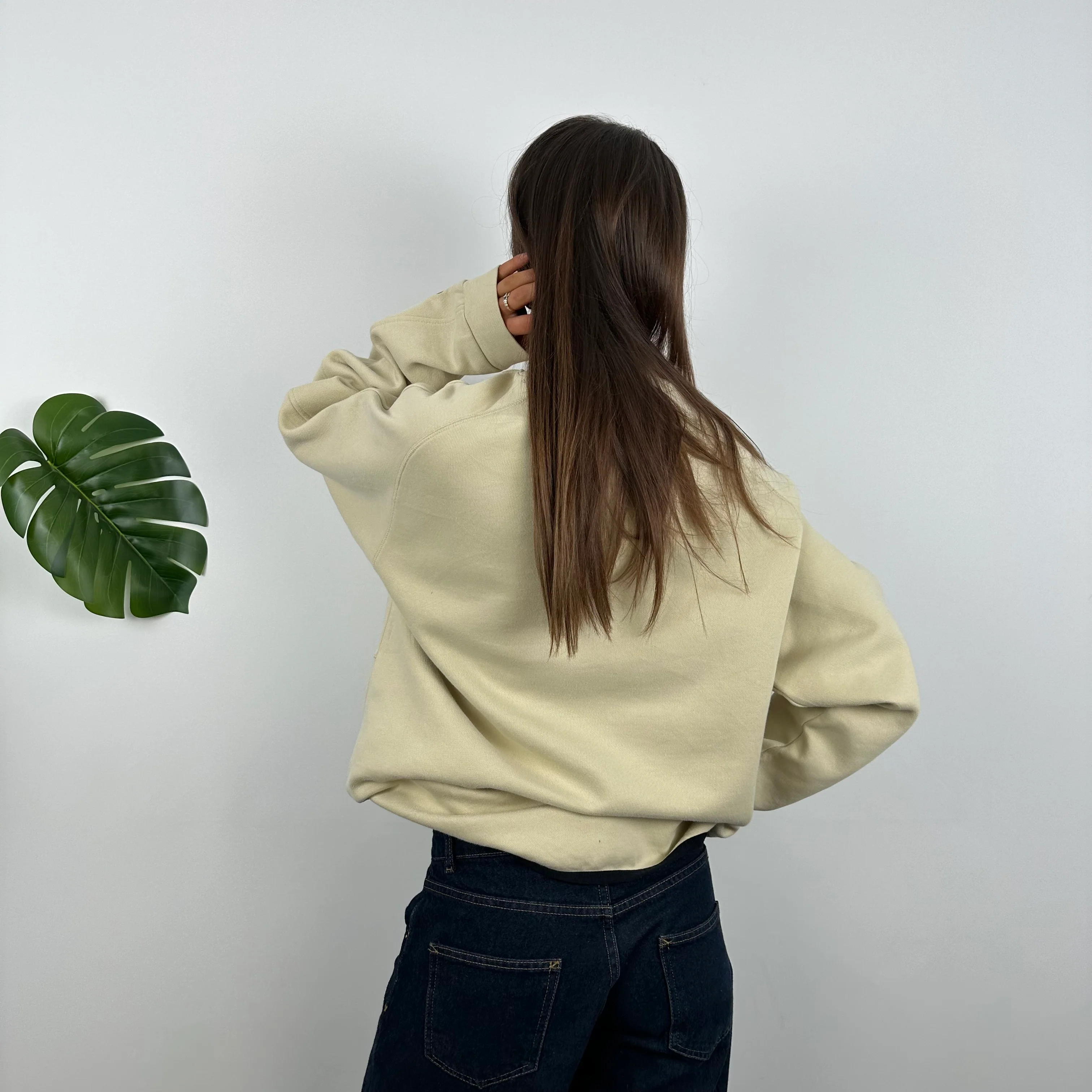 Nike RARE Cream Embroidered Spell Out Sweatshirt (L) - Image 7