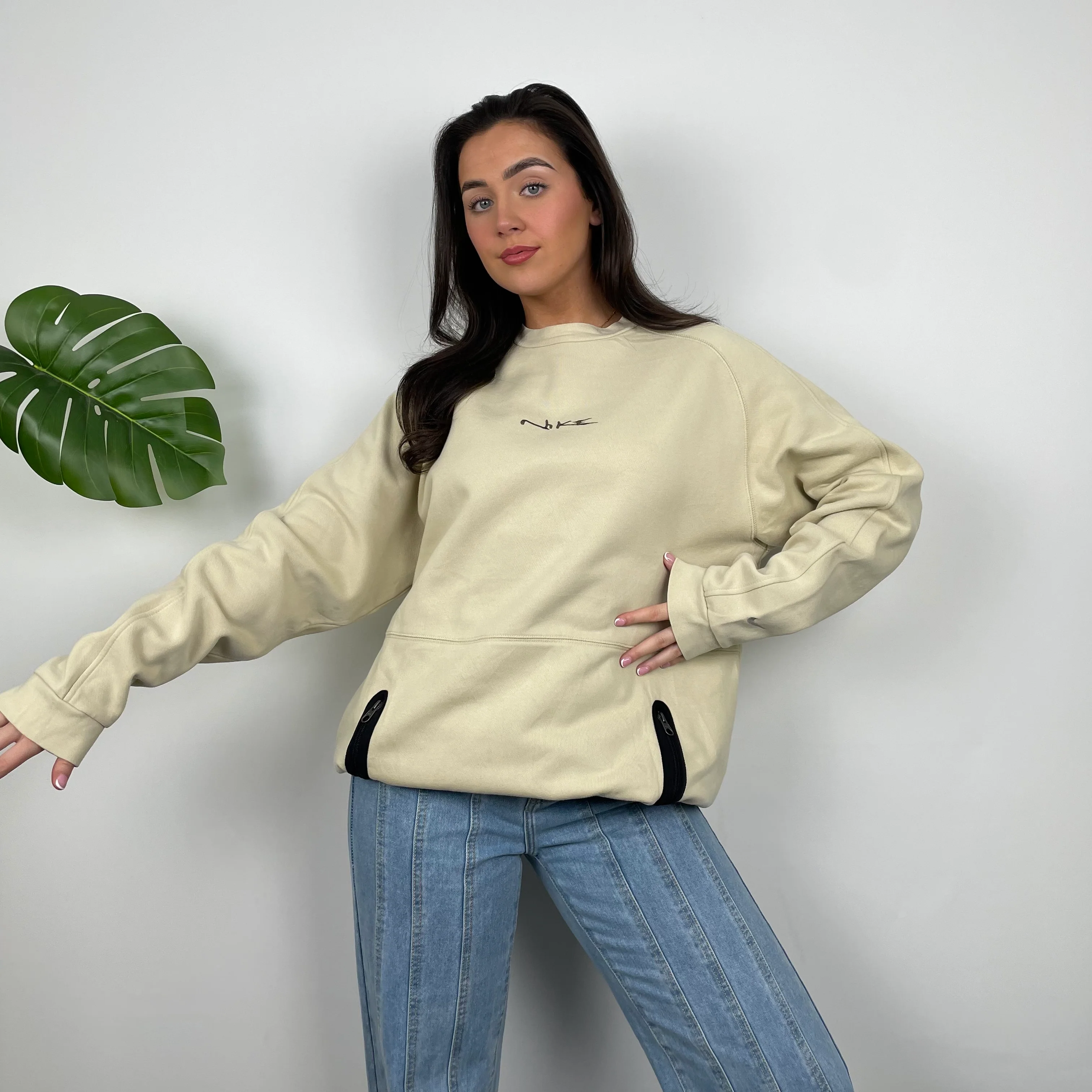 Nike RARE Cream Embroidered Spell Out Sweatshirt (L) - Image 2