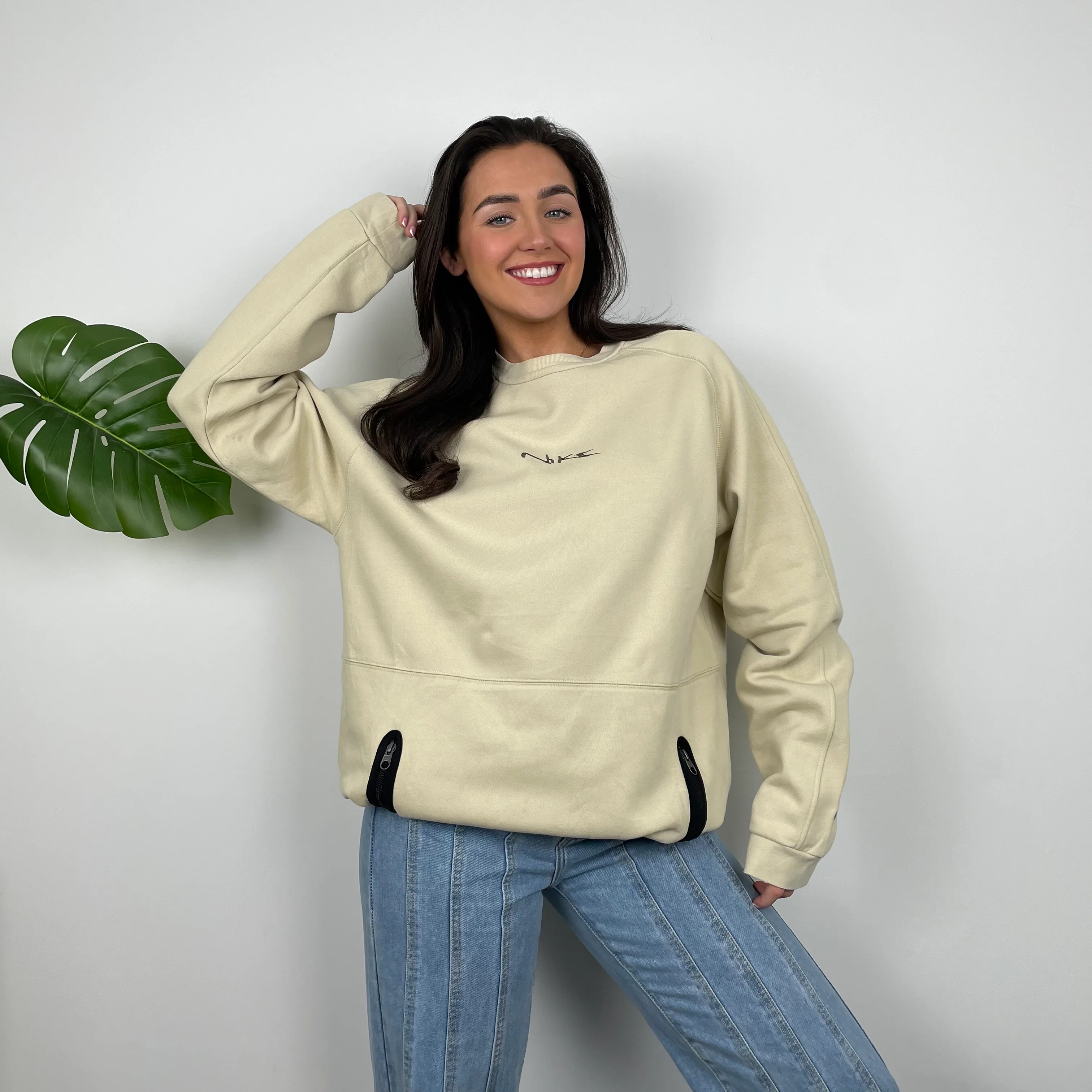 Nike RARE Cream Embroidered Spell Out Sweatshirt (L) - Image 5